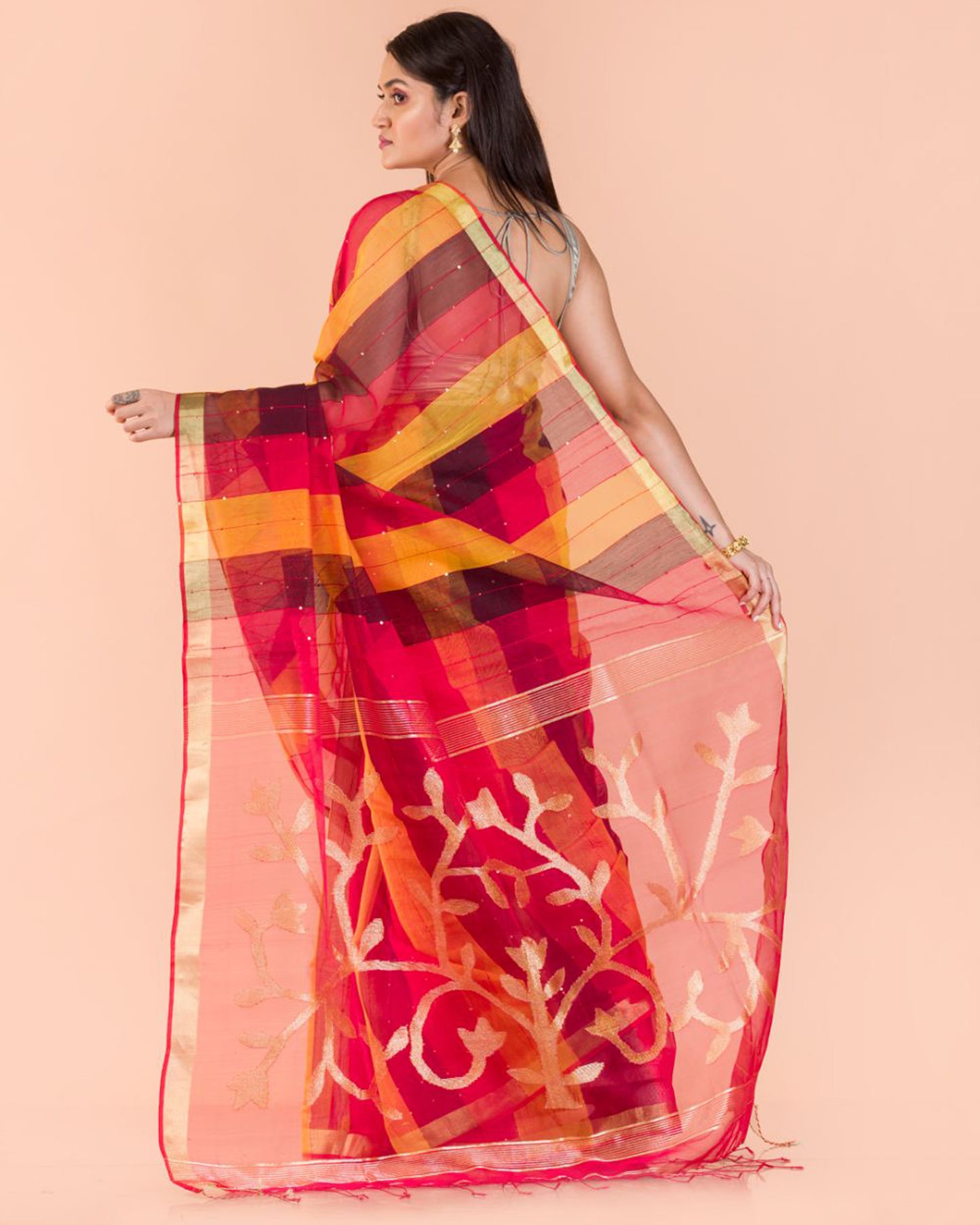 Multicolor Handloom Sequins Jamdani saree