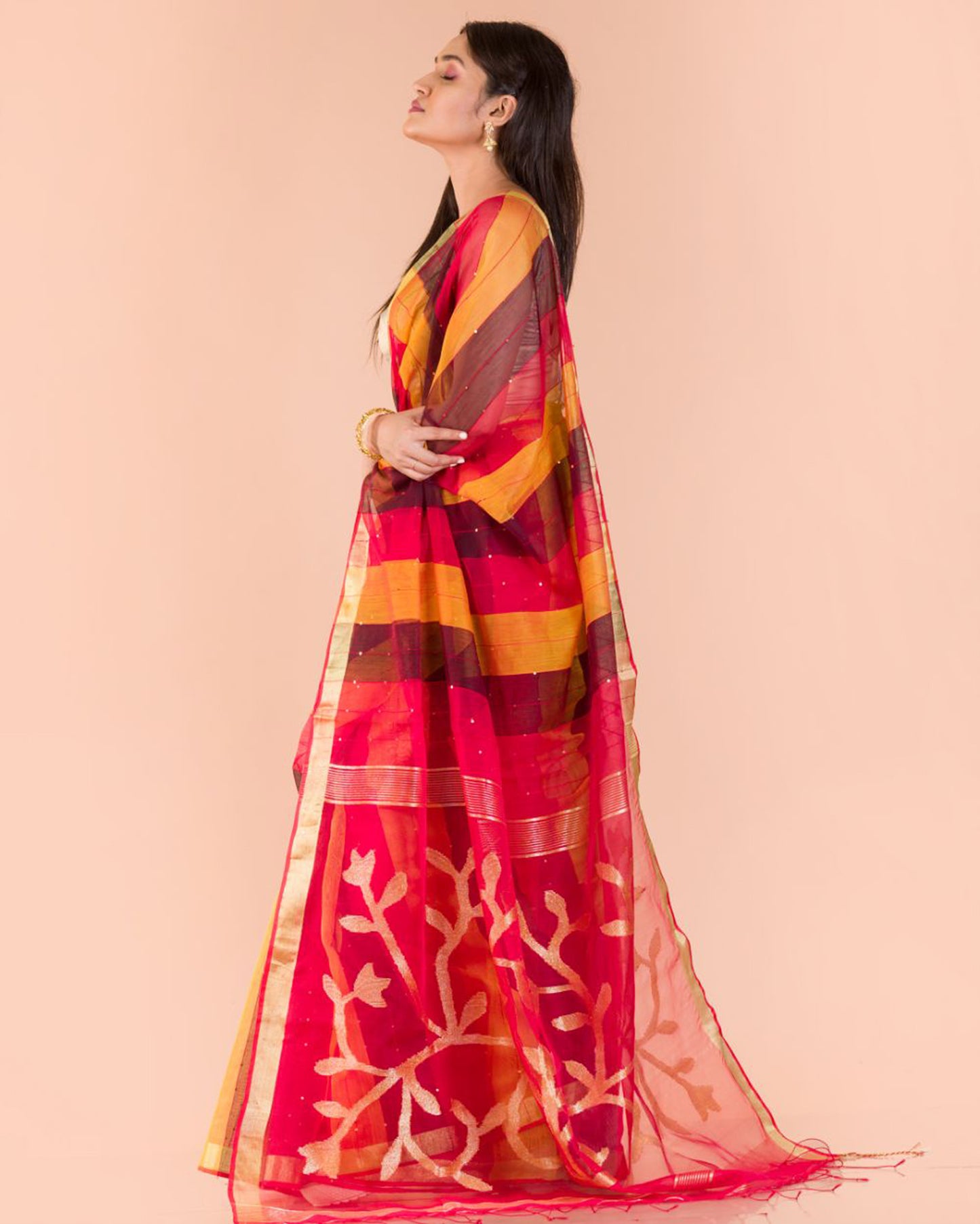 Multicolor Handloom Sequins Jamdani saree