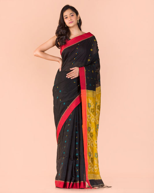 Black Blended Cotton Jamdani Saree