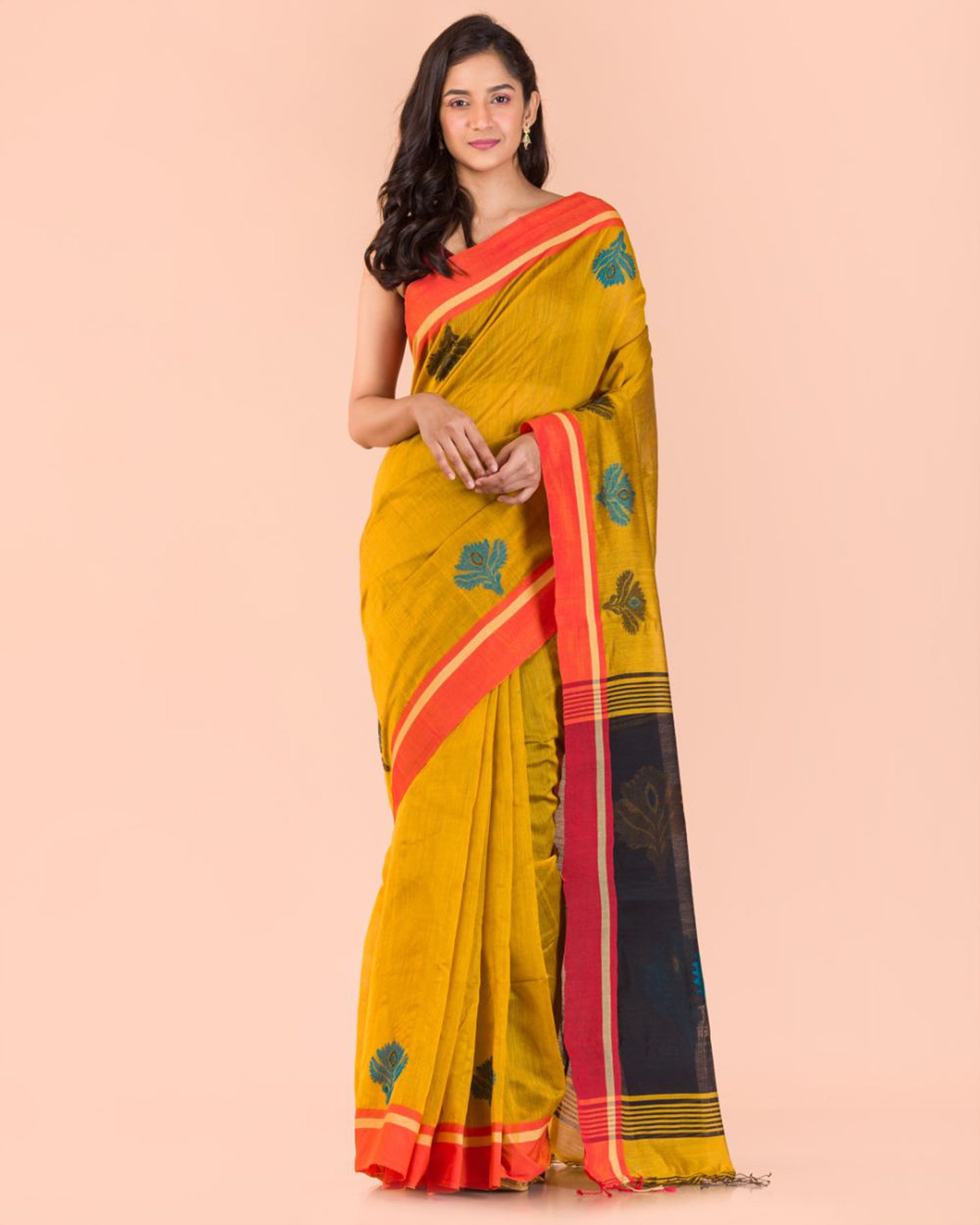 Yellow Handwoven Blended Cotton Saree