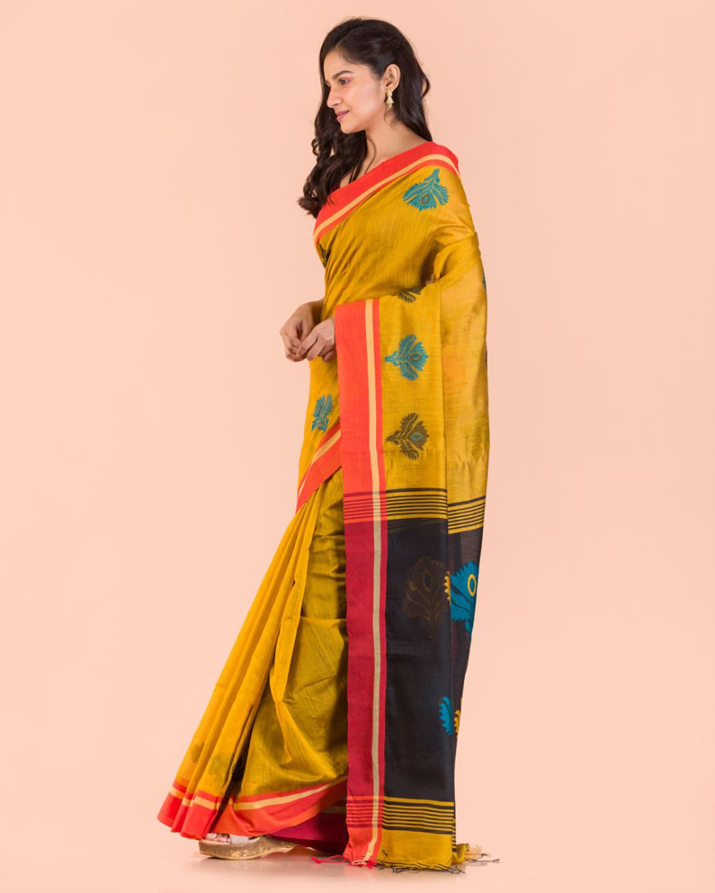 Yellow Handwoven Blended Cotton Saree