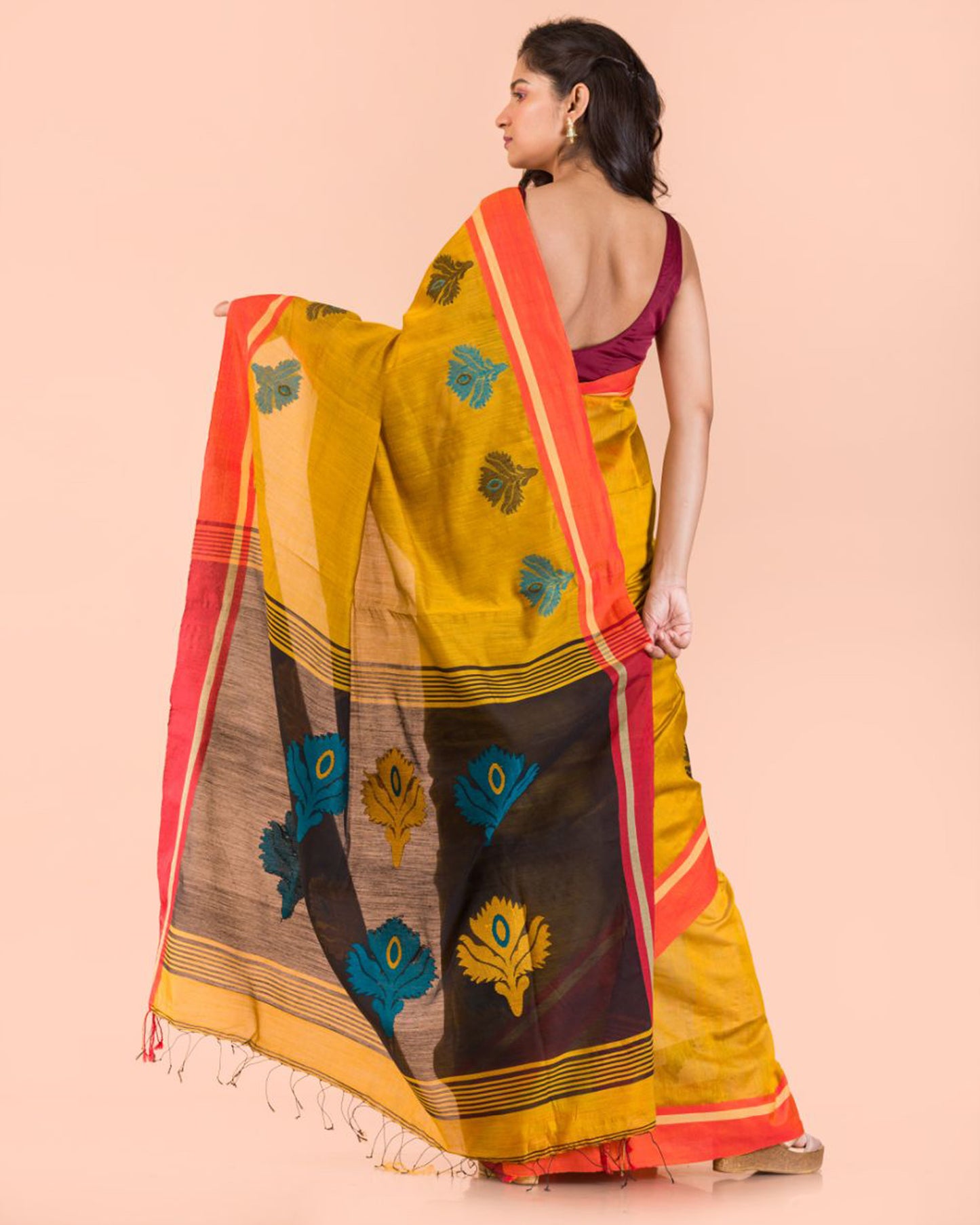 Yellow Handwoven Blended Cotton Saree