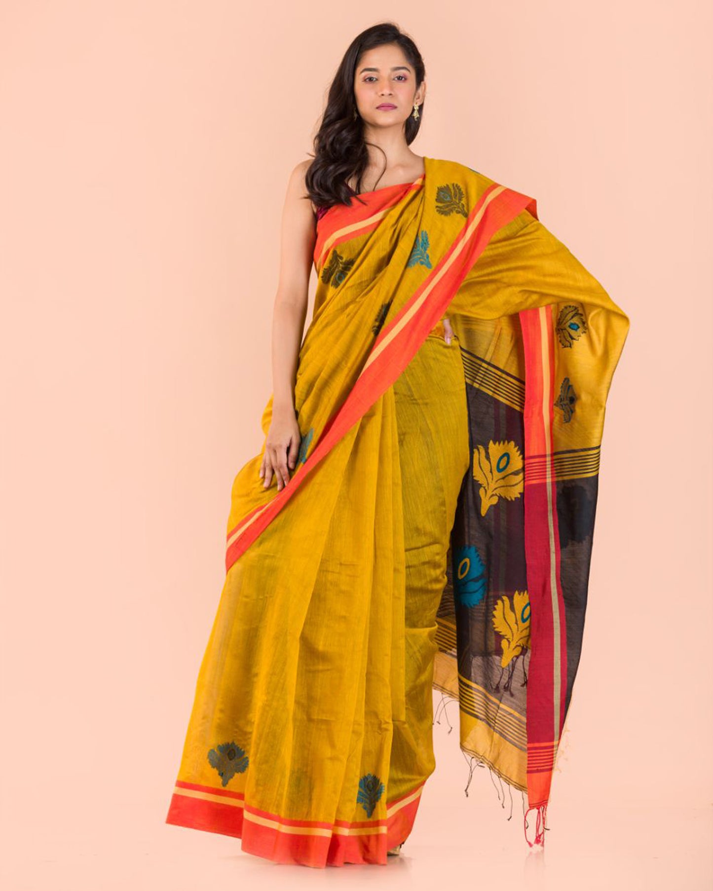 Yellow Handwoven Blended Cotton Saree