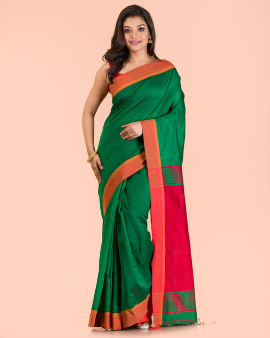 Green Handwoven Blended Cotton Saree