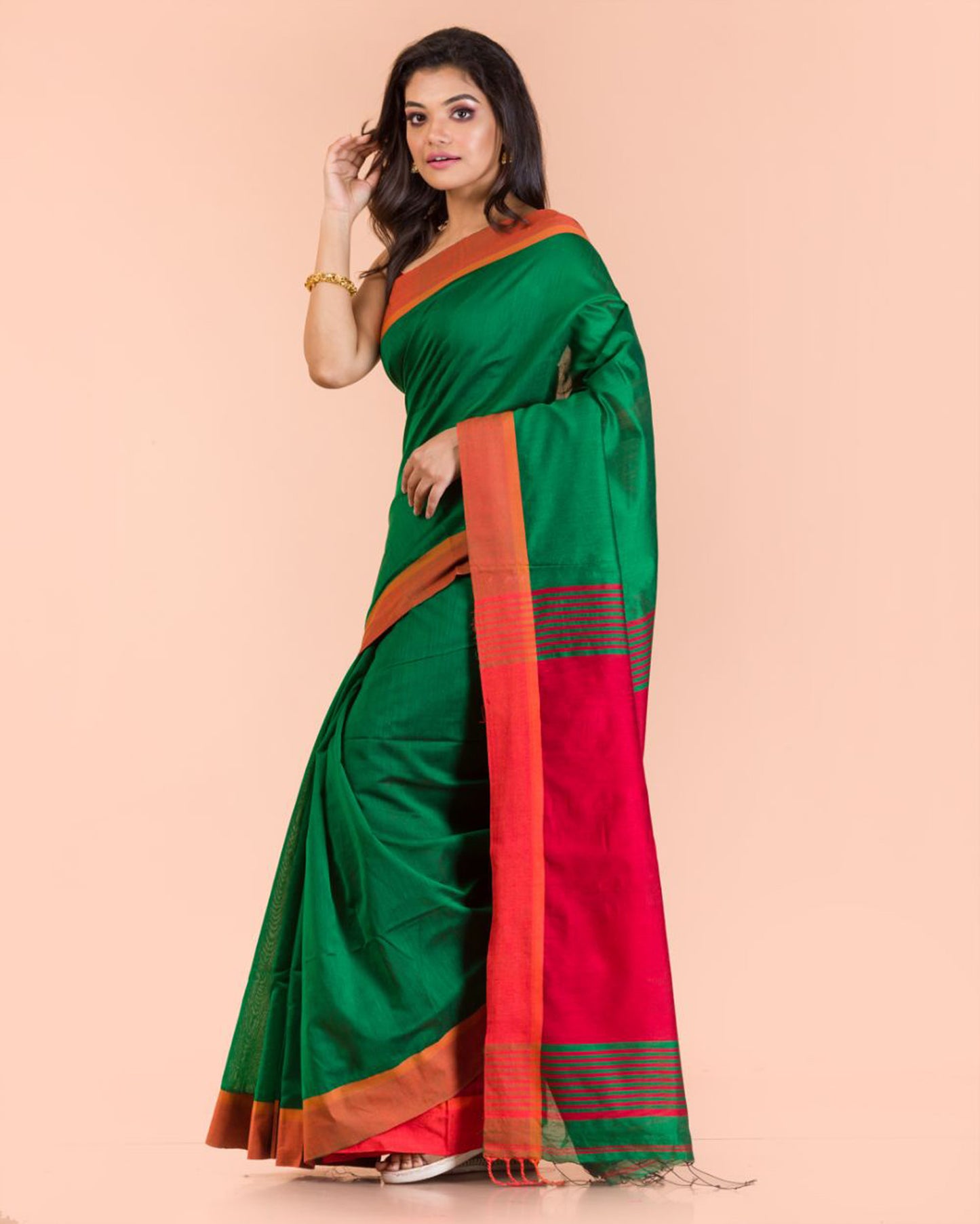 Green Handwoven Blended Cotton Saree