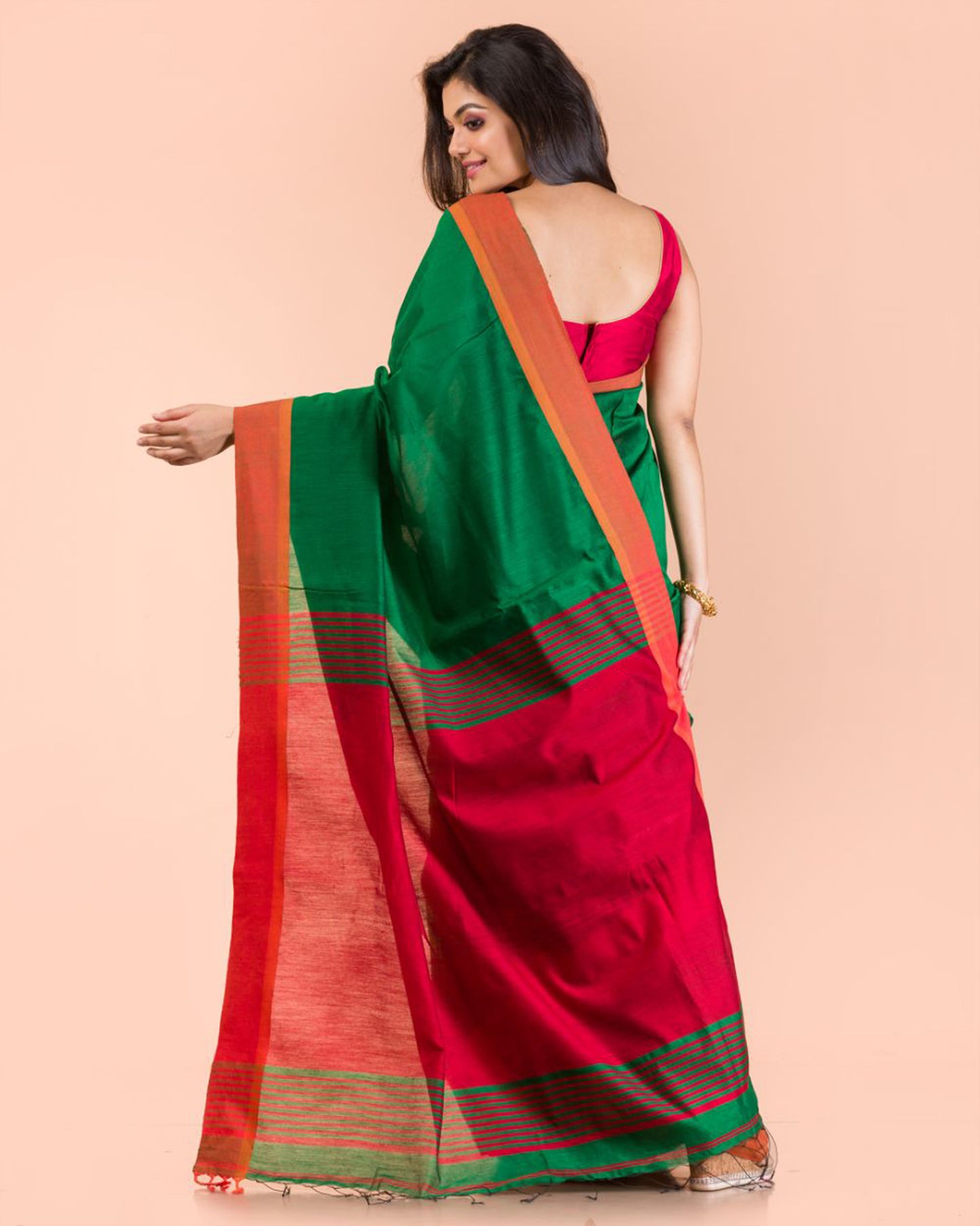 Green Handwoven Blended Cotton Saree