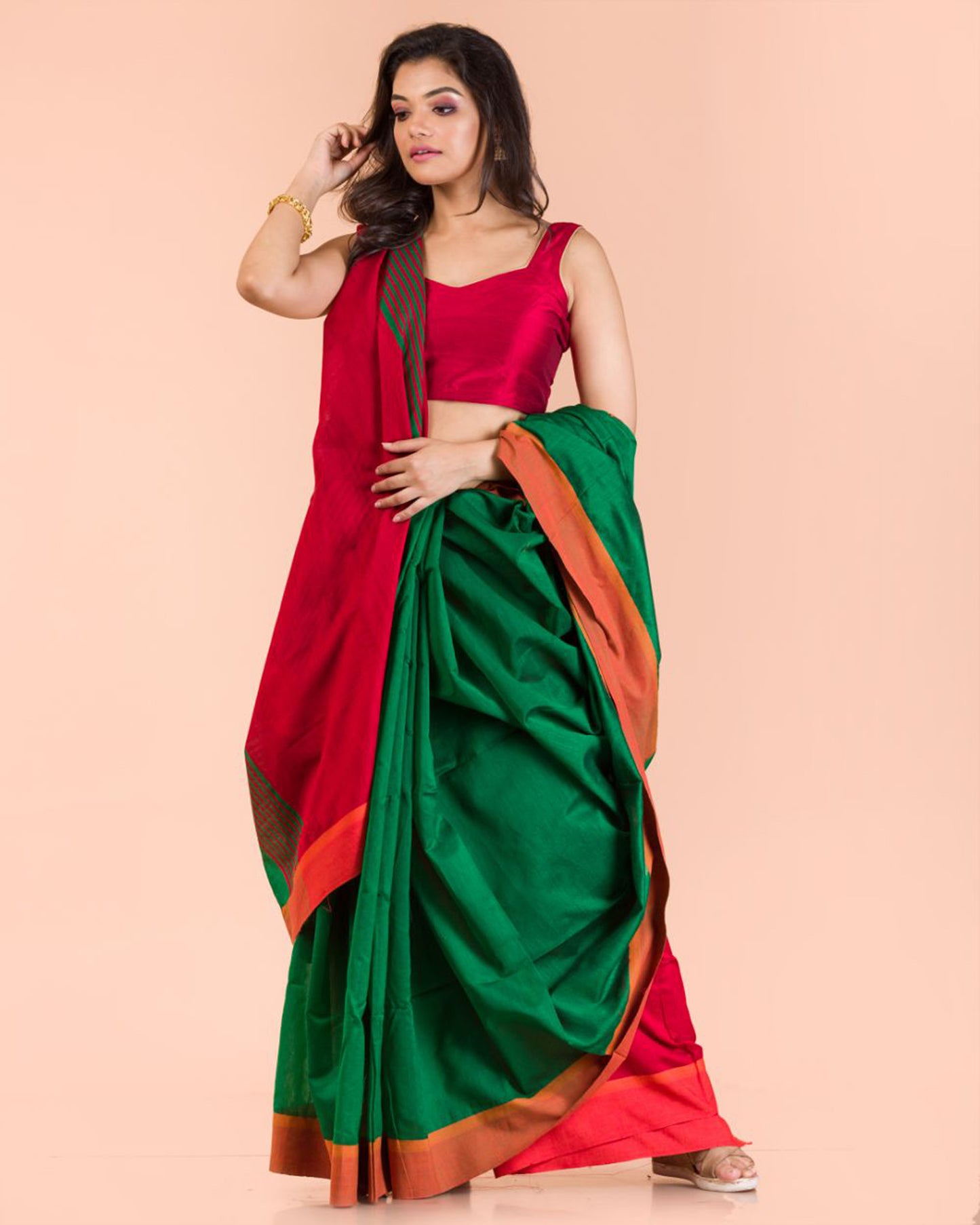 Green Handwoven Blended Cotton Saree