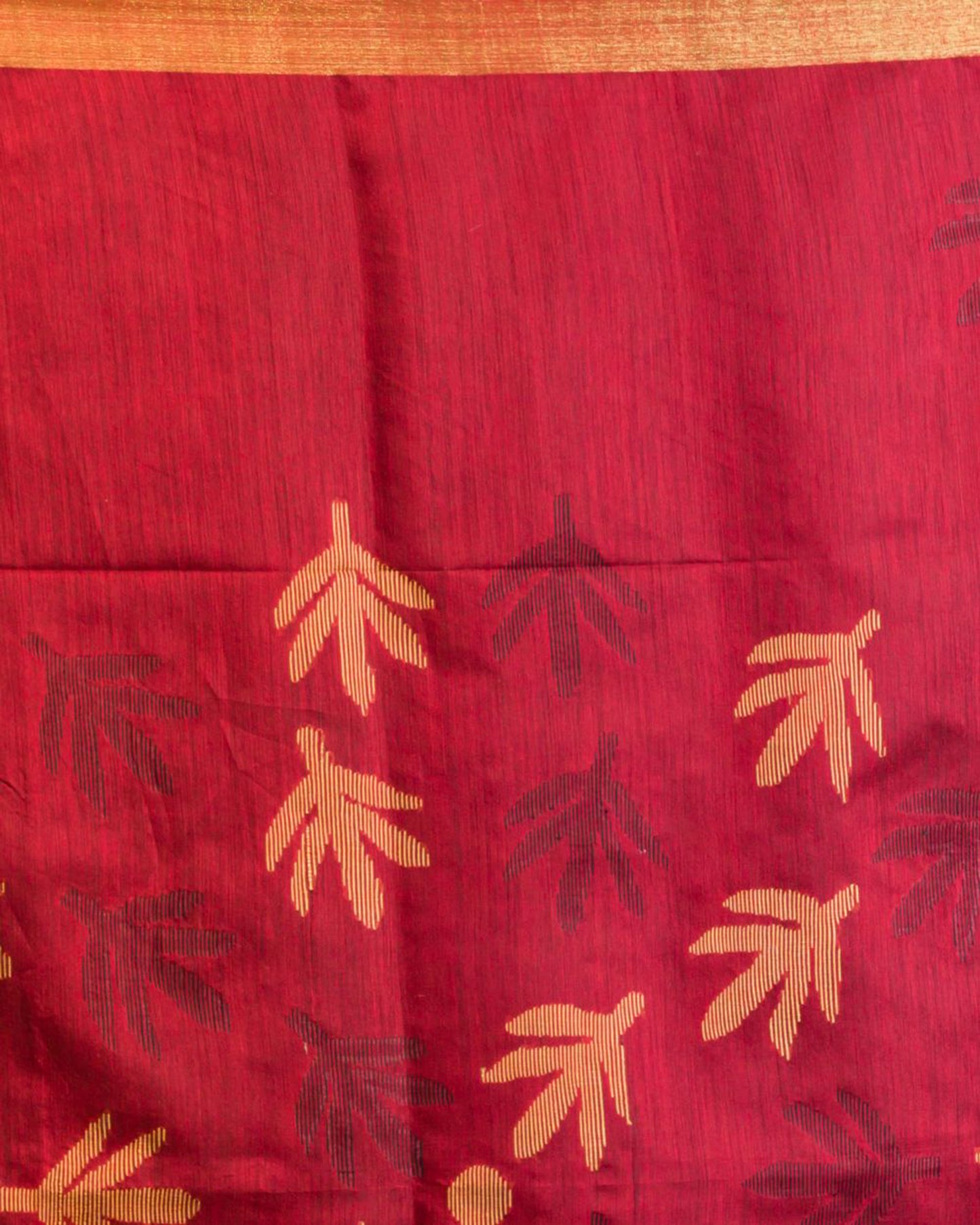 Red Blended Cotton Jamdani Saree