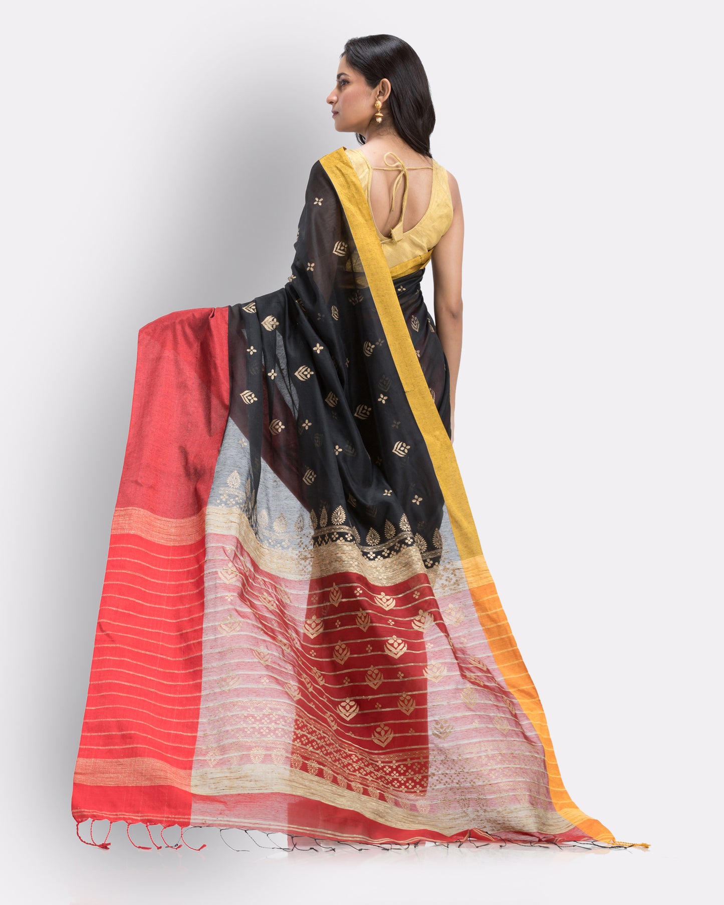 Handwoven Printed Festive Cotton Blend Red Saree