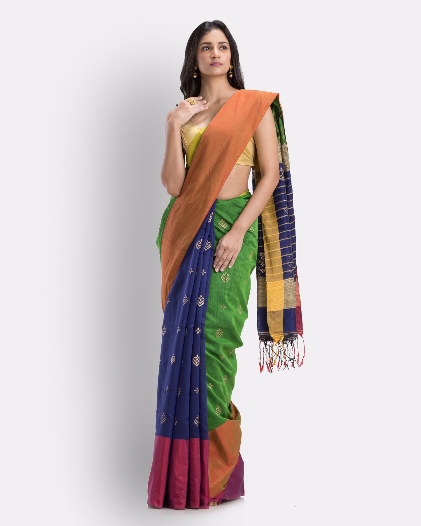 Handwoven Printed Festive Cotton Blend Blue Saree