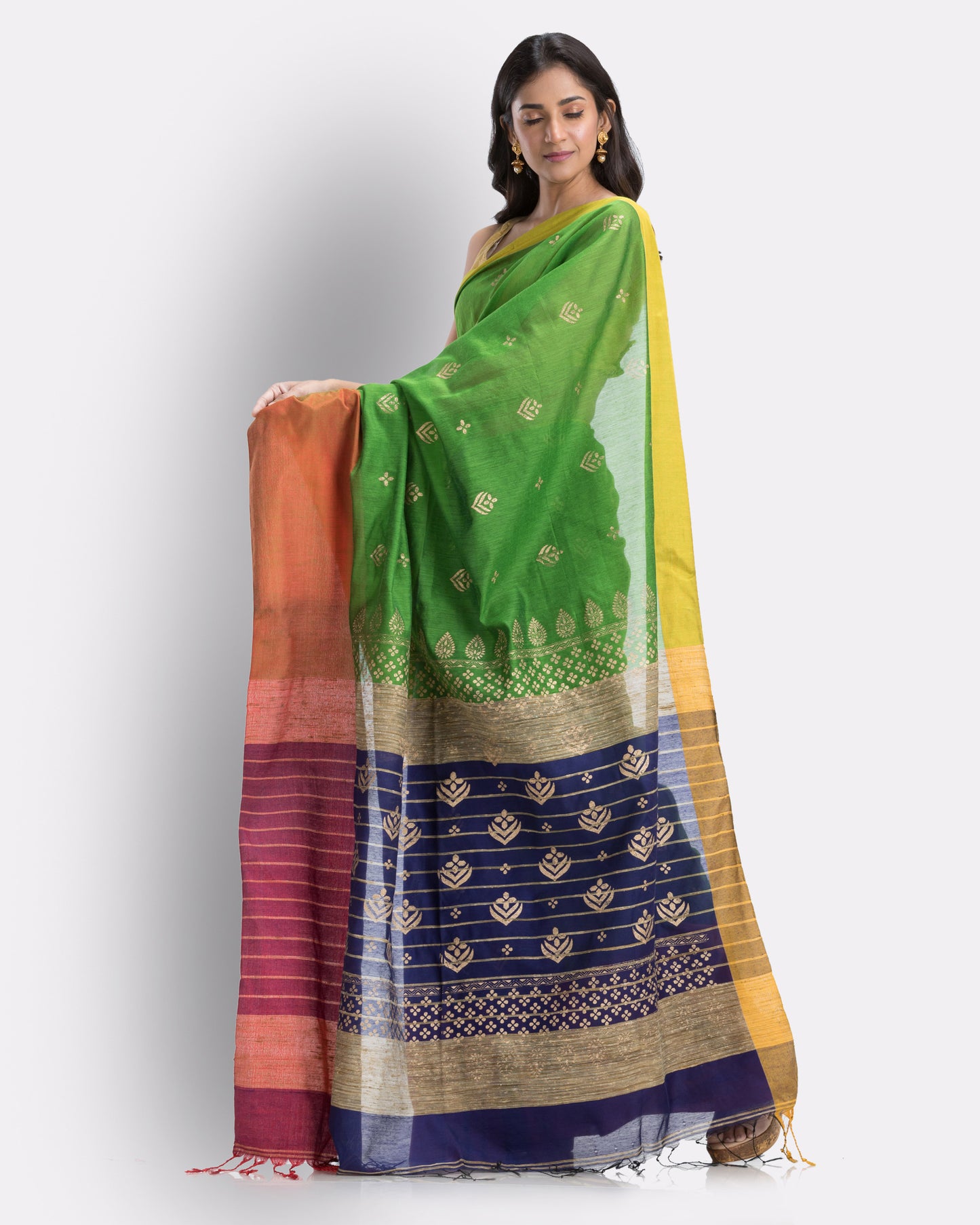 Handwoven Printed Festive Cotton Blend Blue Saree