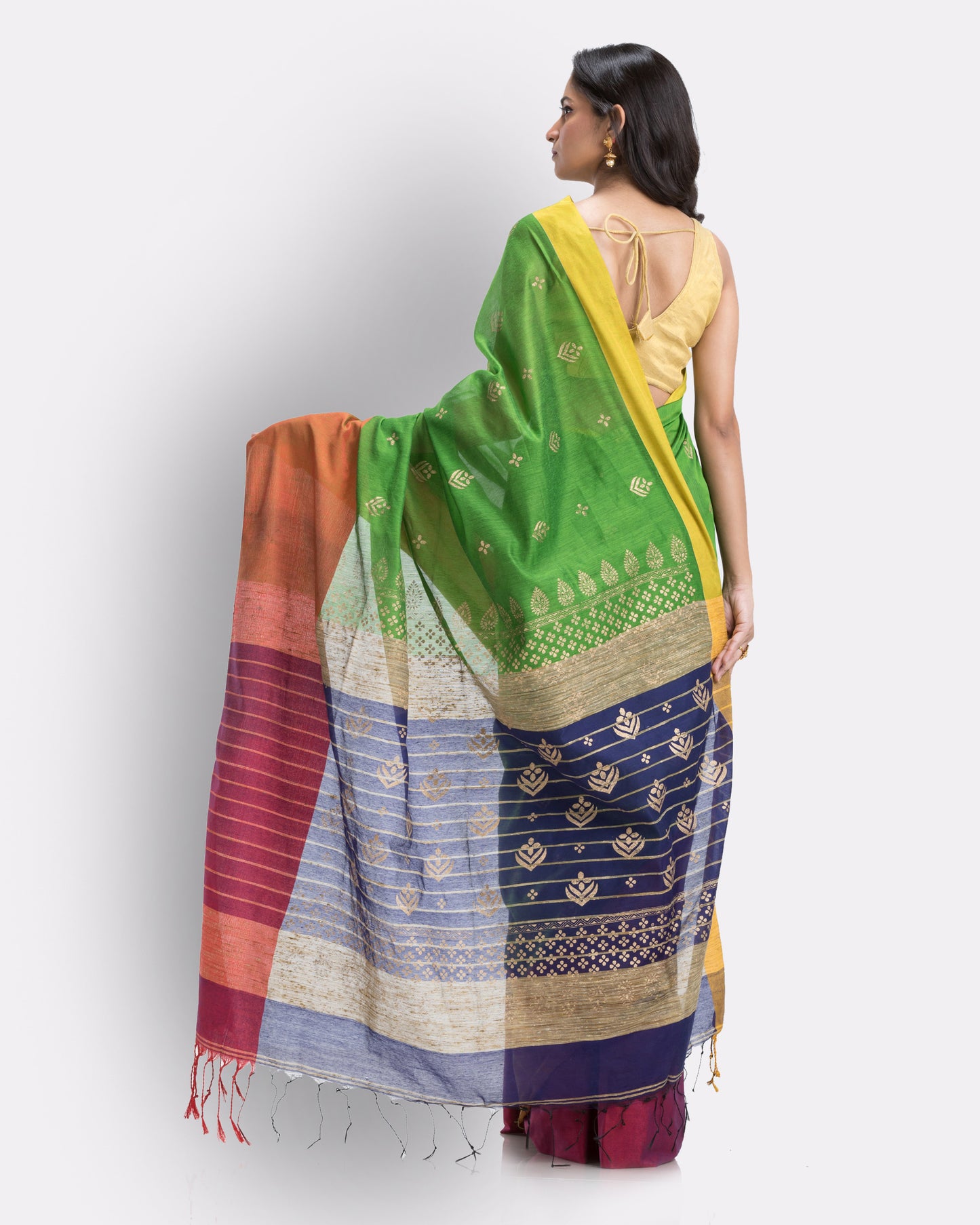 Handwoven Printed Festive Cotton Blend Blue Saree