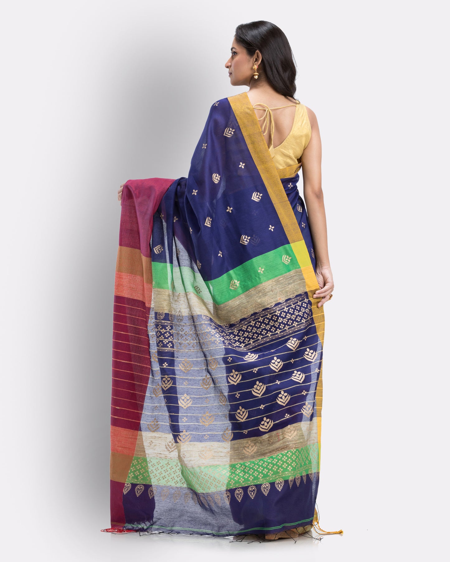 Handwoven Printed Festive Cotton Blend Blue Green Saree