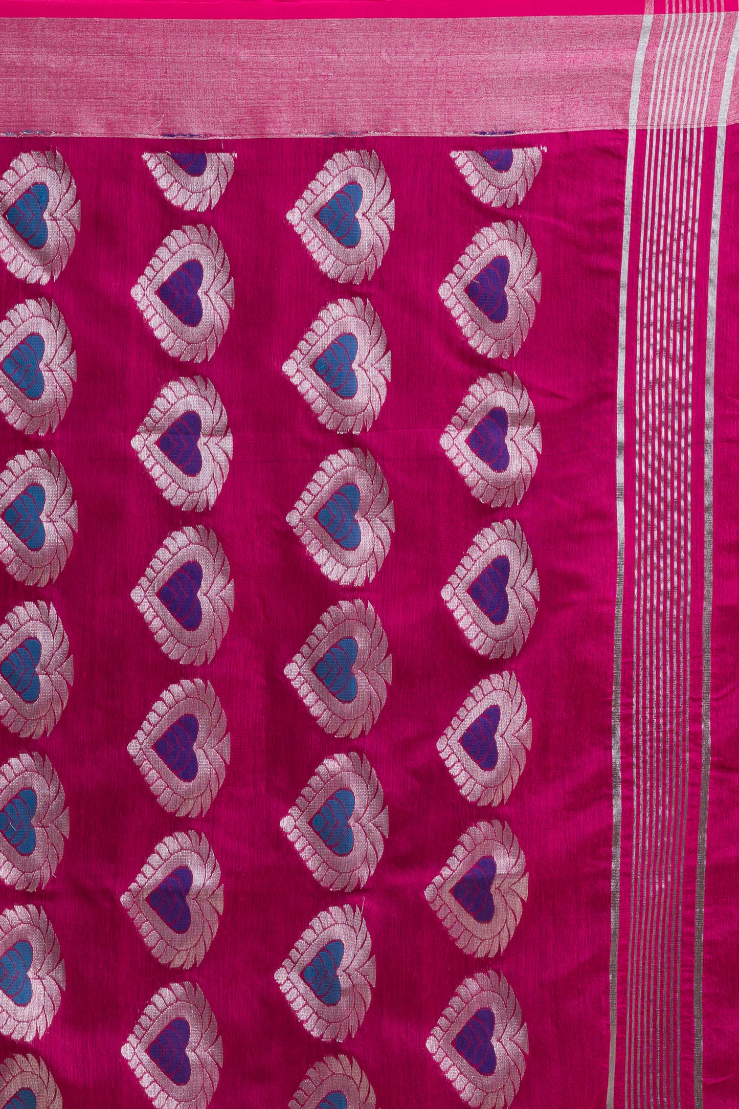 Bright Pink Cotton Blend Handloom Jamdani Saree