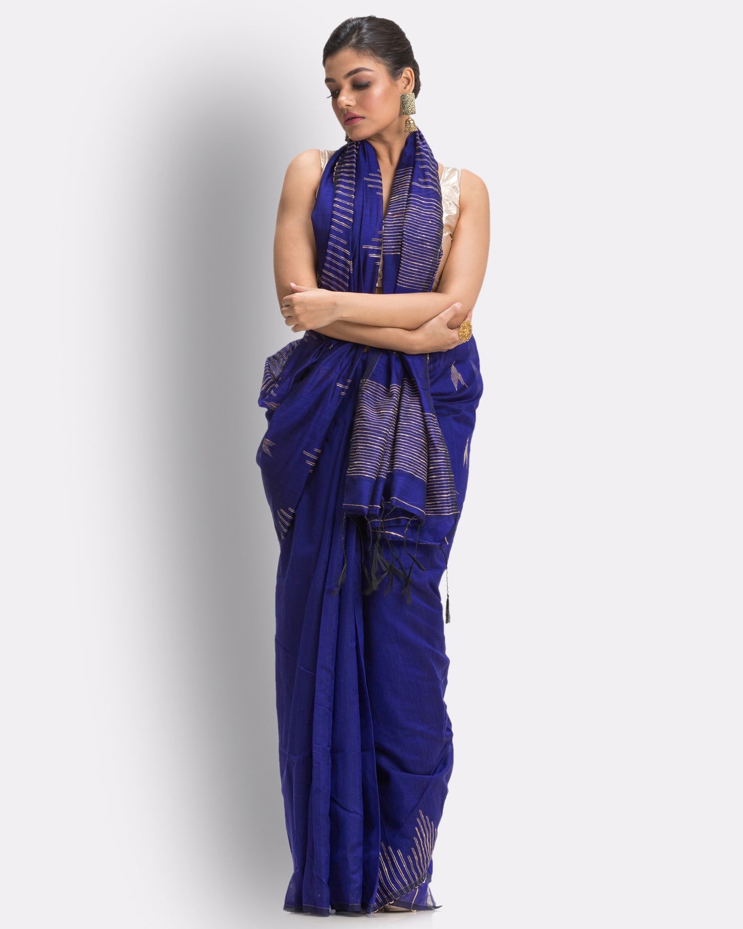 Royal Blue Cotton Blend Handloom Jamdani Saree