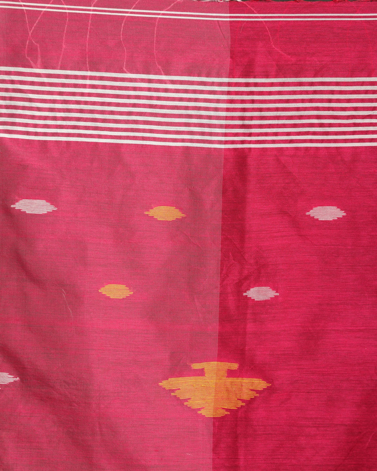 Fuchsia White Cotton Blend Handloom Tie Dye Jamdani Saree