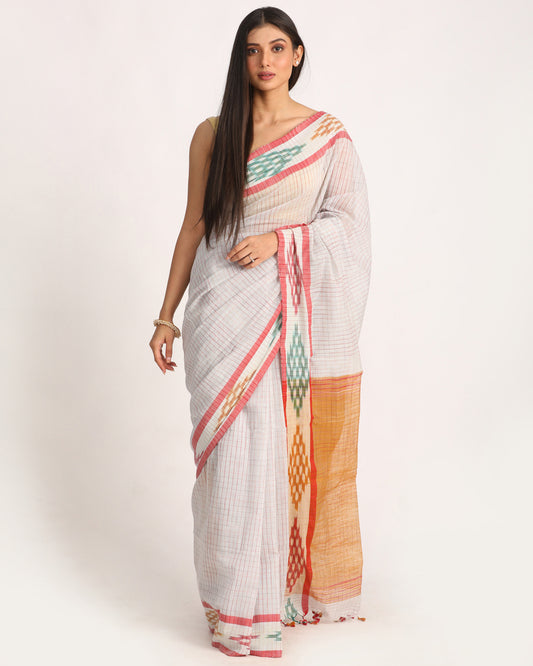 Kotki Border Ice Blue Cotton Blend Handloom Saree