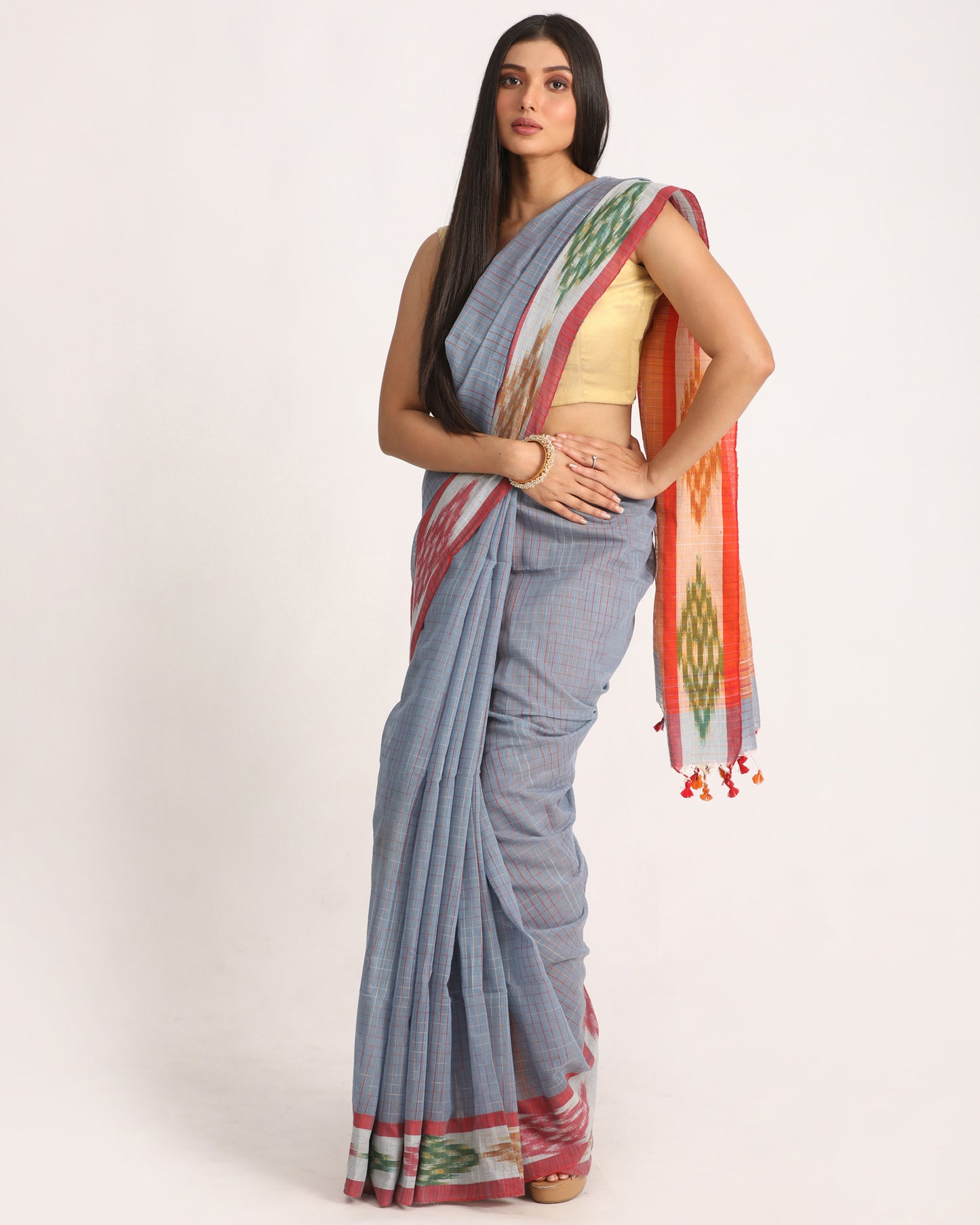 Kotki Border Deep Grey Cotton Blend Handloom Saree