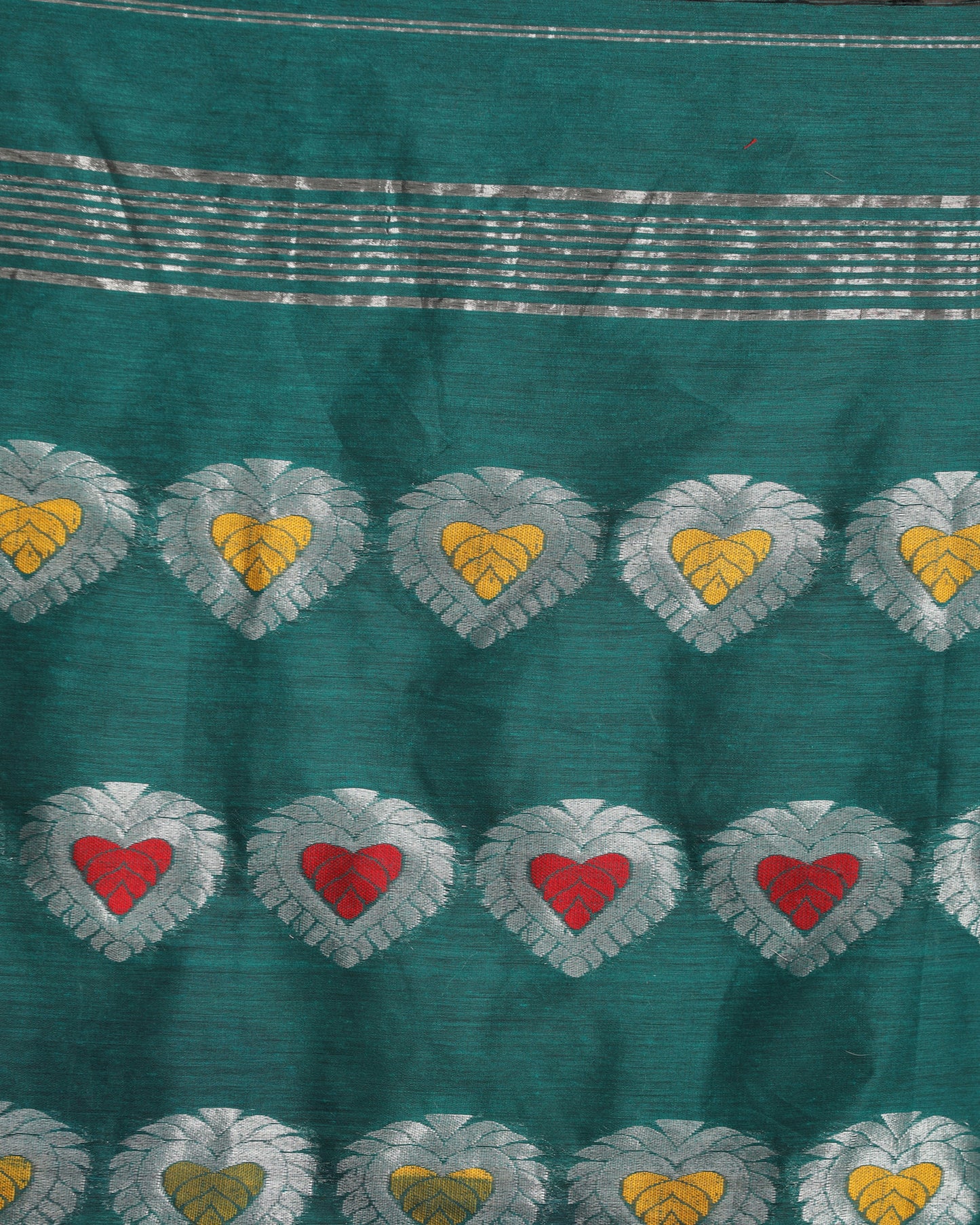 Teal Cotton Blend Handloom Jamdani Saree