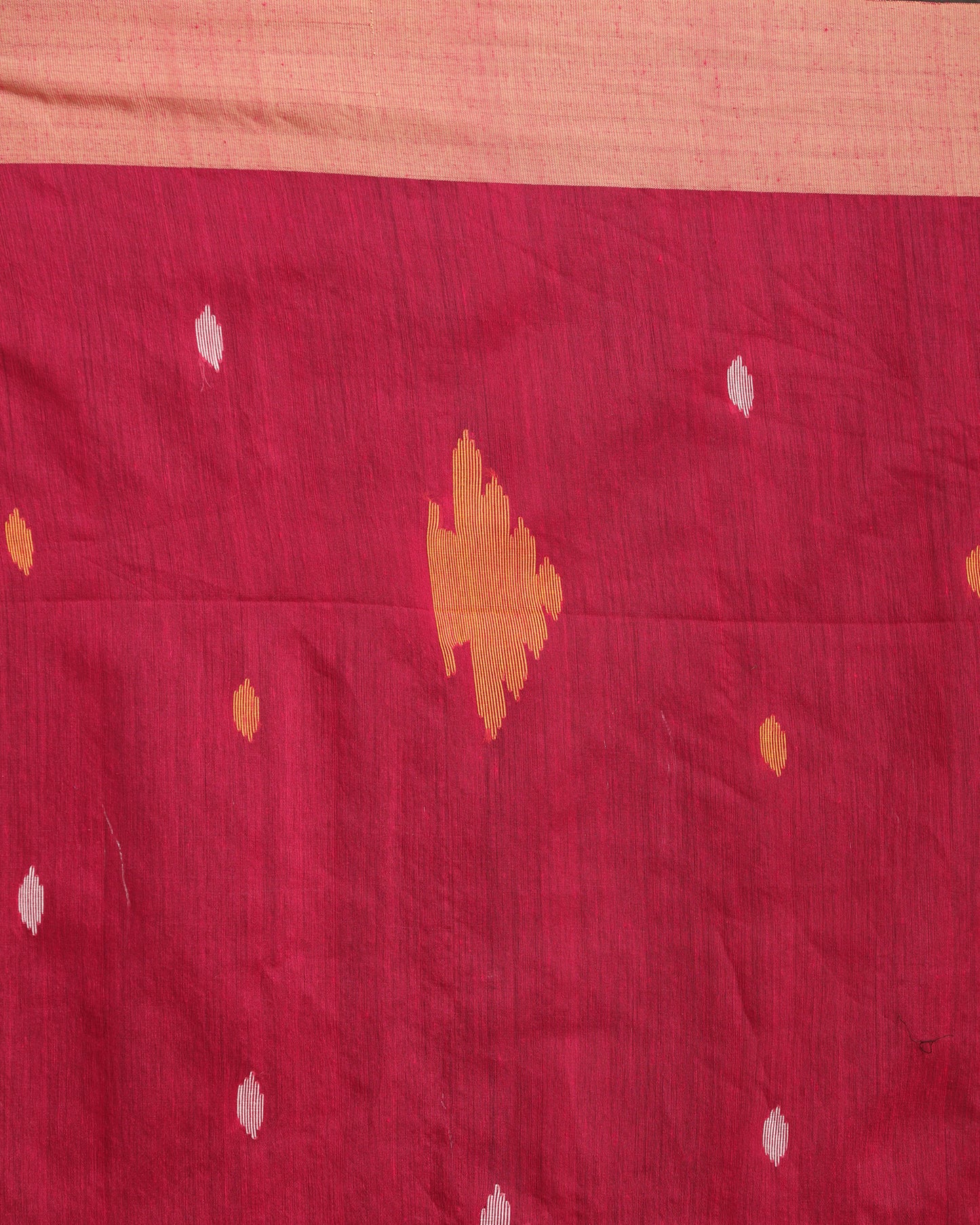 Deep Pink Mellon Yellow Cotton Blend Handloom Tie Dye Jamdani Saree