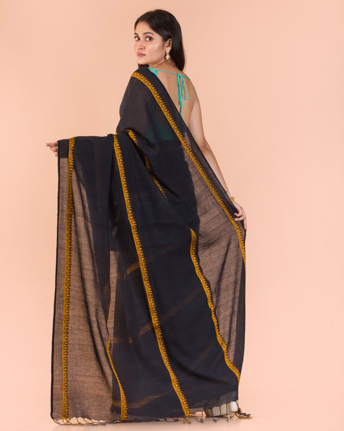 Black and yellow handwoven bengal cotton saree