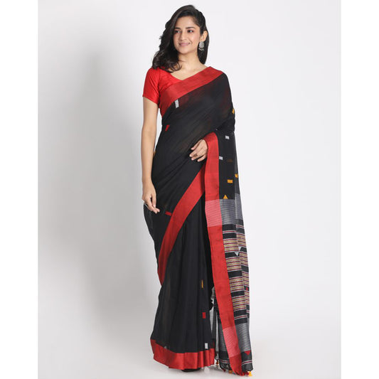 Red Border Black Cotton Handloom