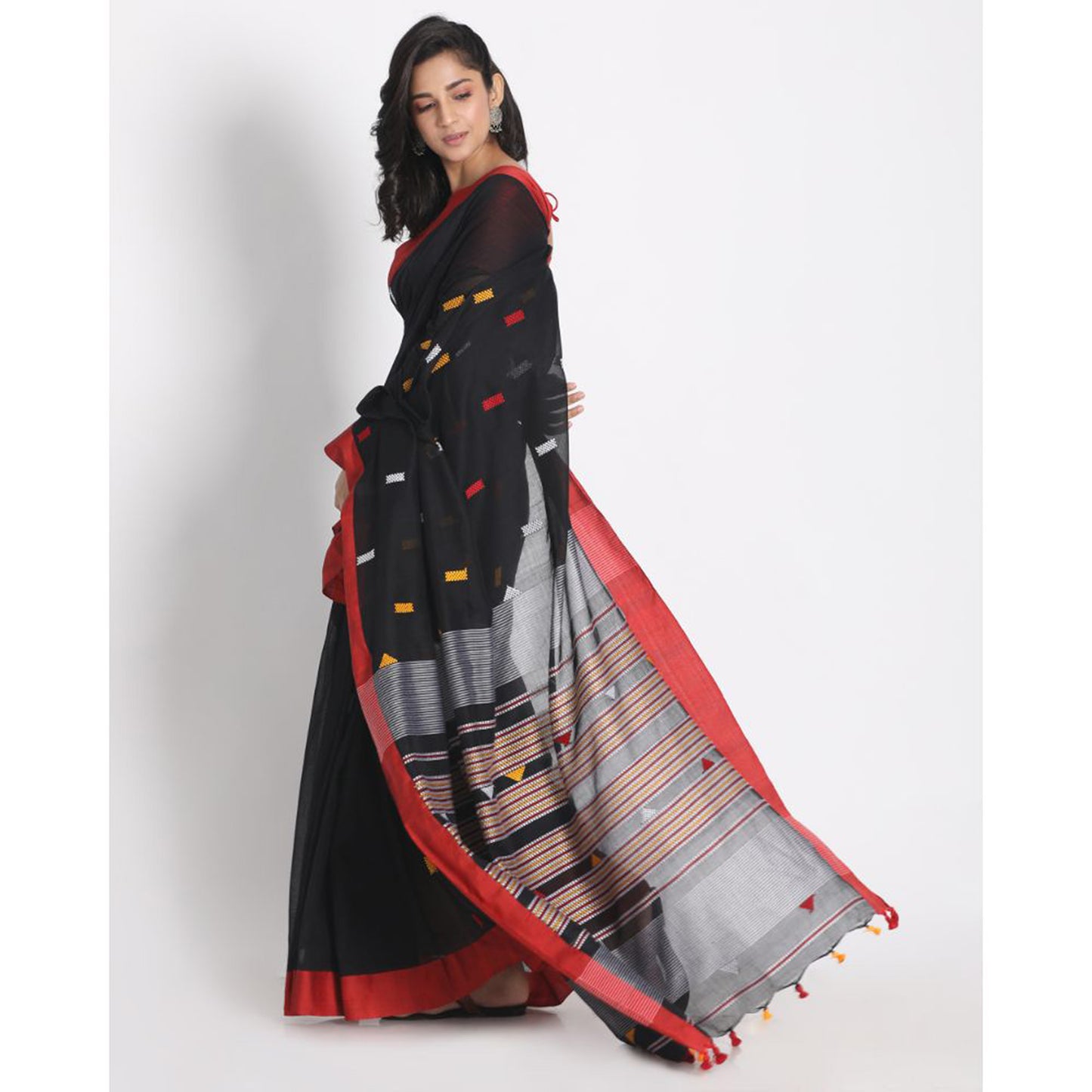 Red Border Black Cotton Handloom