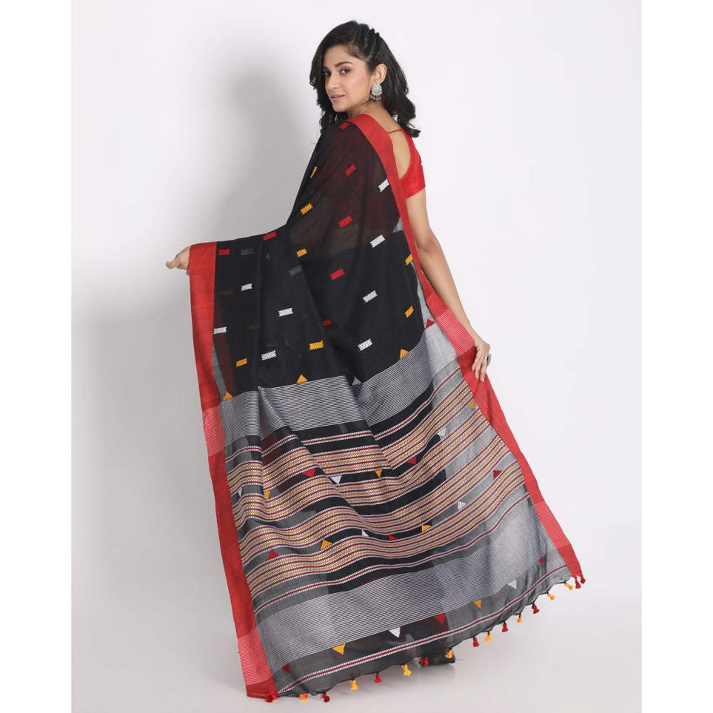 Red Border Black Cotton Handloom