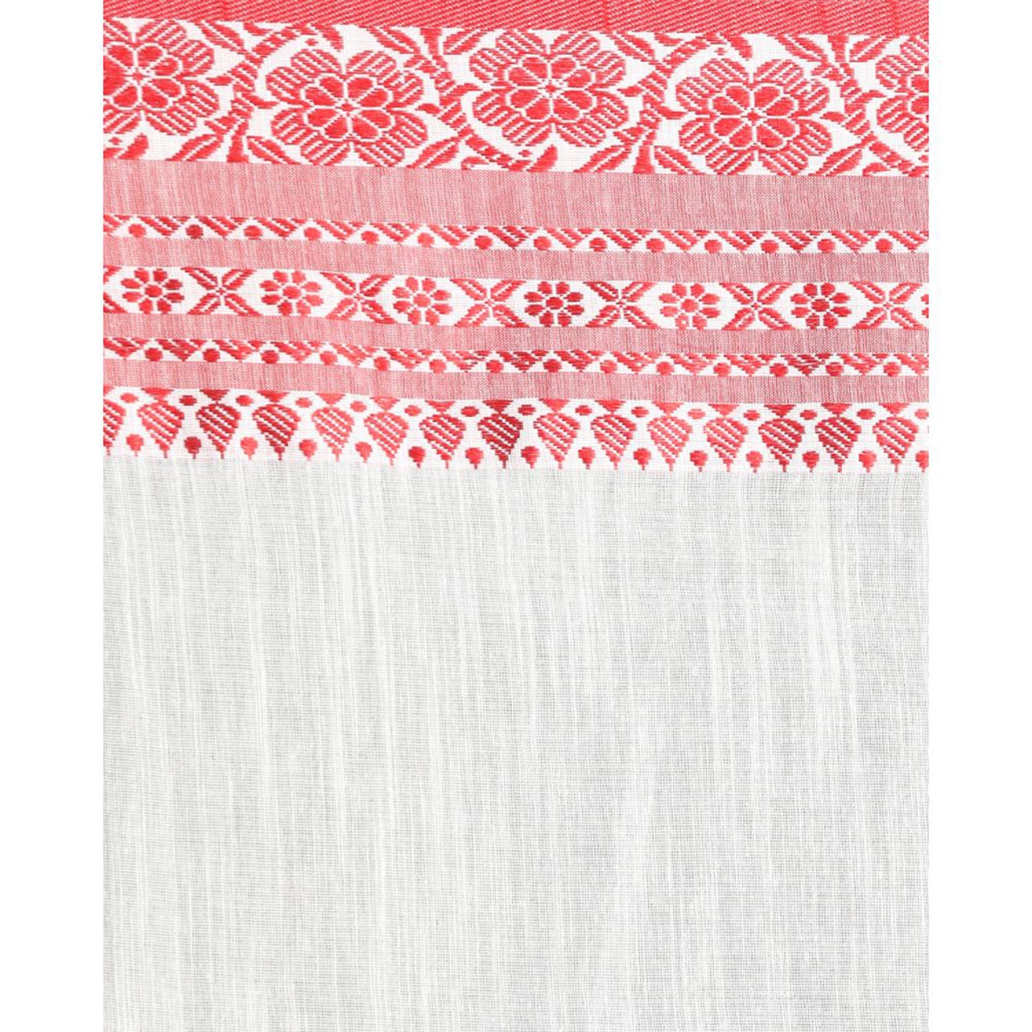 Red Border White Begampuri Handspan Cotton Saree