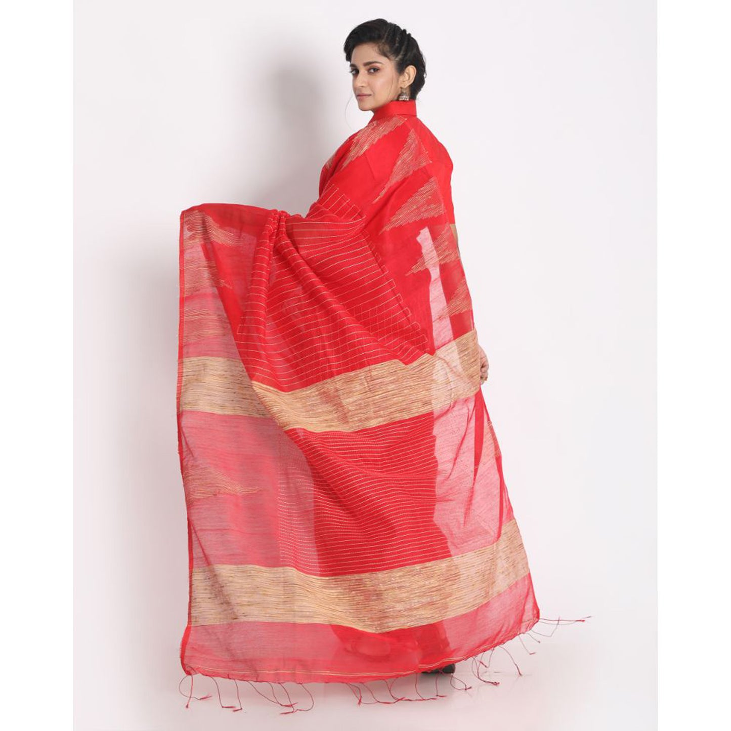 Apple Red Cotton Silk Handloom Saree