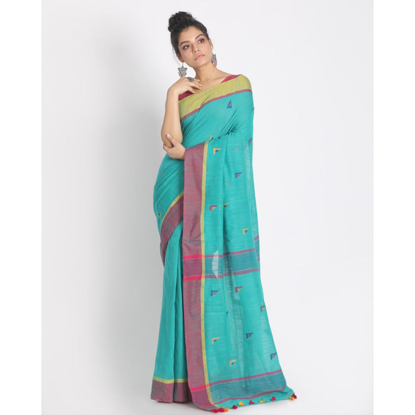 Aqua Cotton Handloom Jamdani Saree