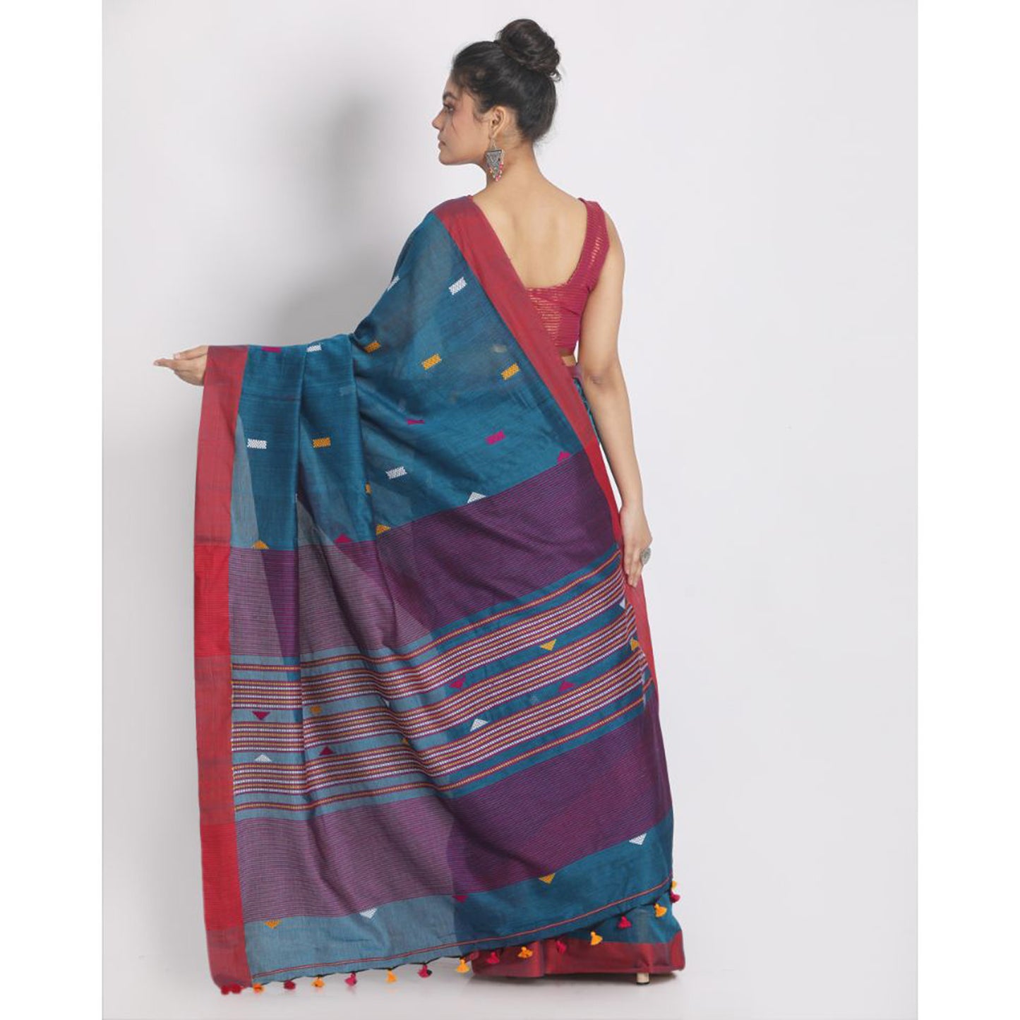 Teal Cotton Handloom Saree With Weaving Motif