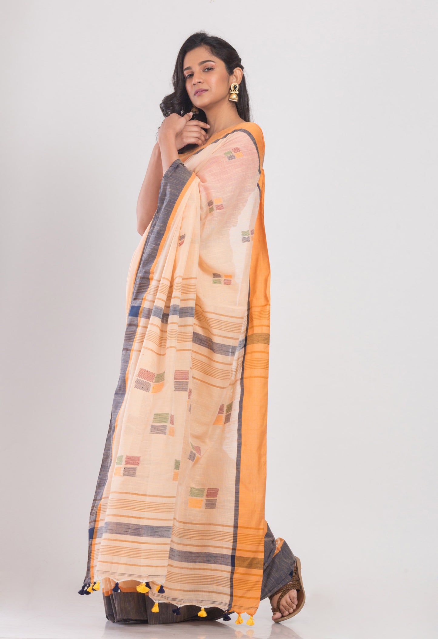 Beige Cotton Handloom Saree