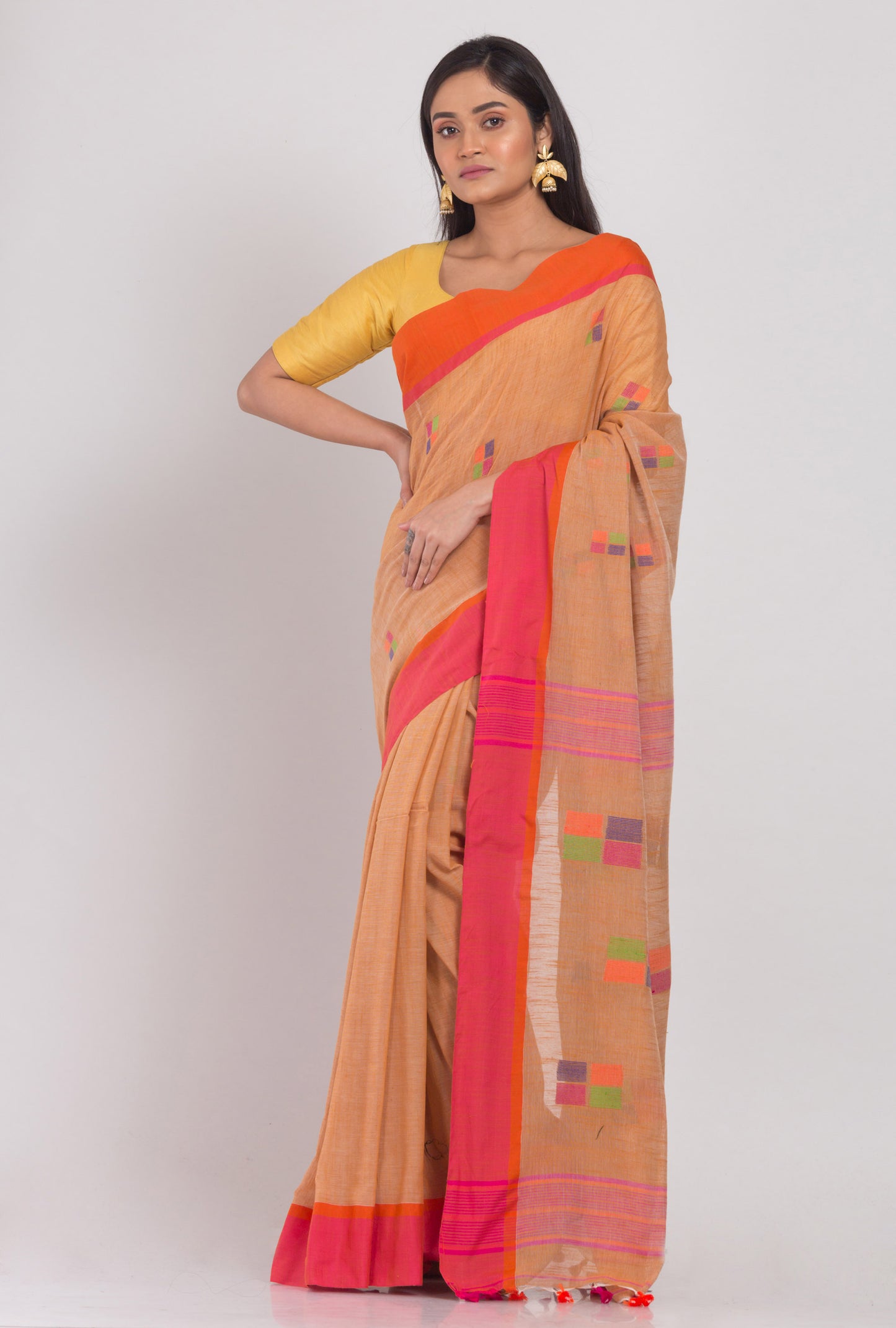 Beige Cotton Handloom Saree