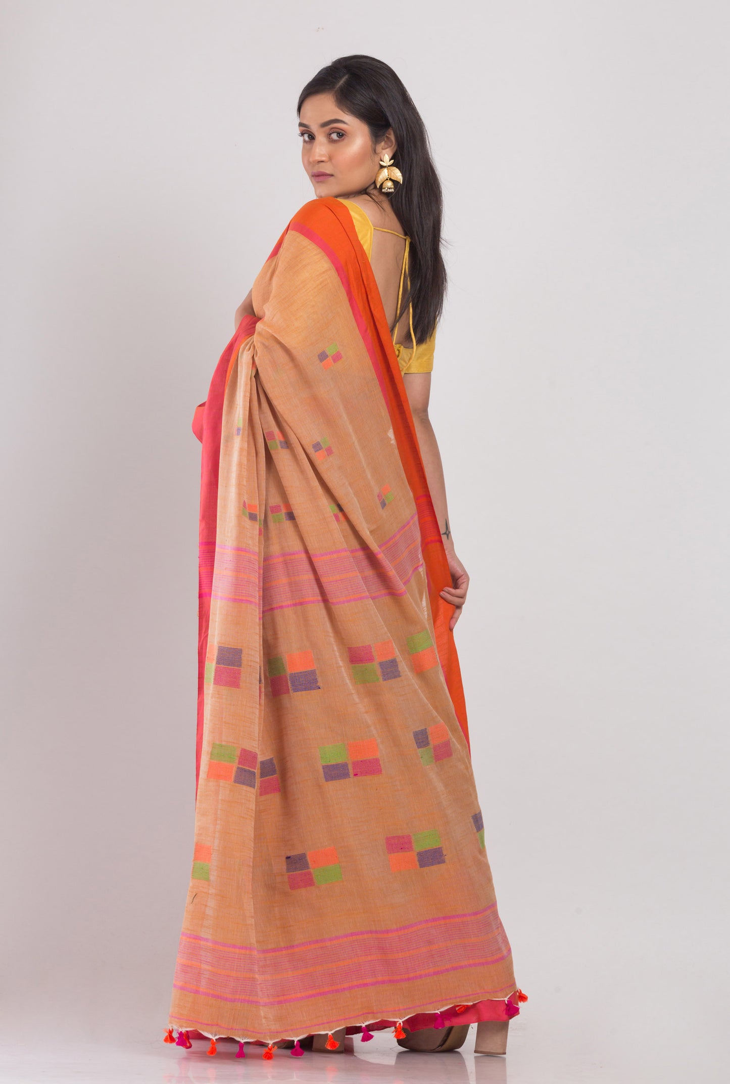 Beige Cotton Handloom Saree