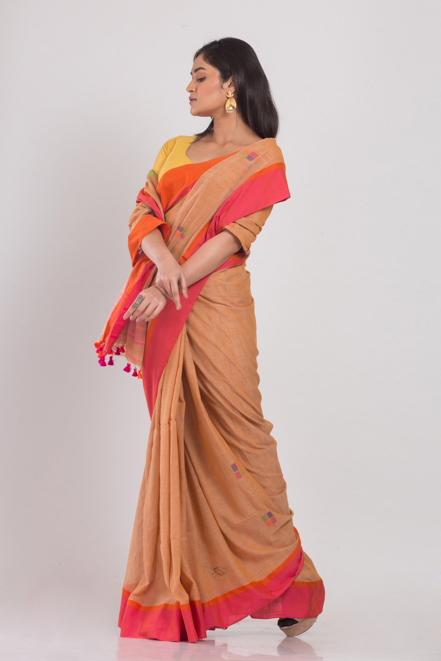 Beige Cotton Handloom Saree