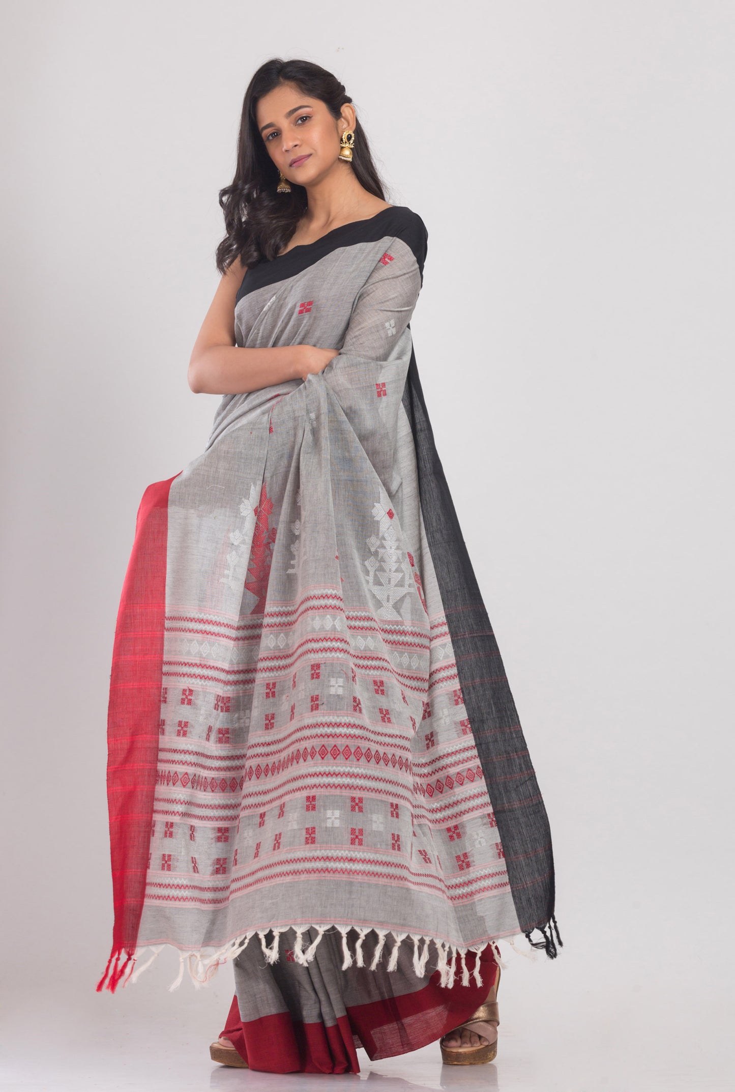 Grey Handloom Cotton Saree