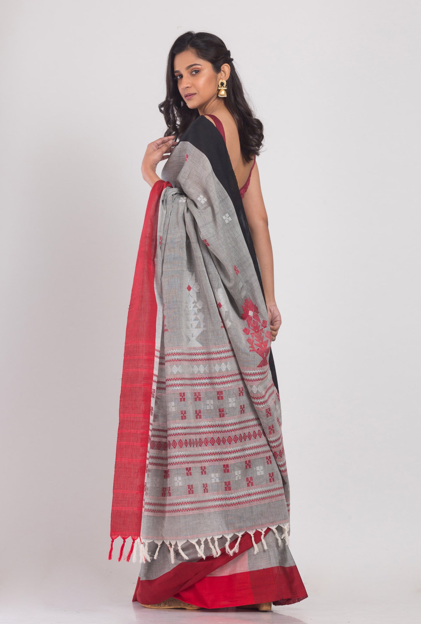 Grey Handloom Cotton Saree