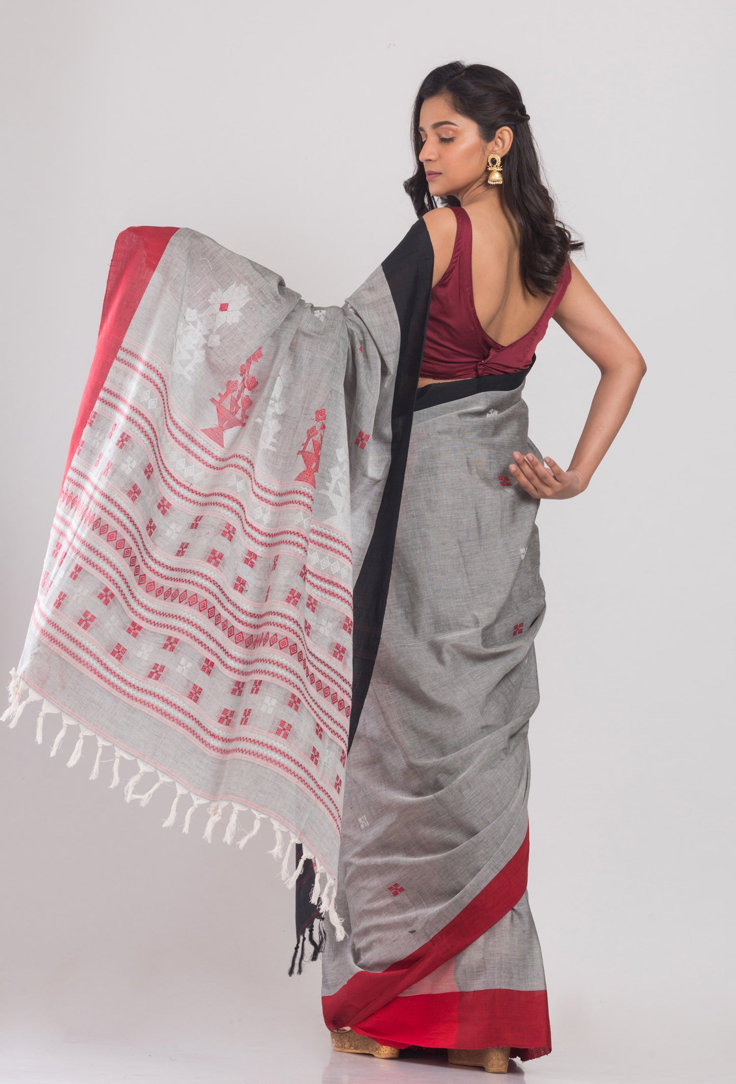 Grey Handloom Cotton Saree