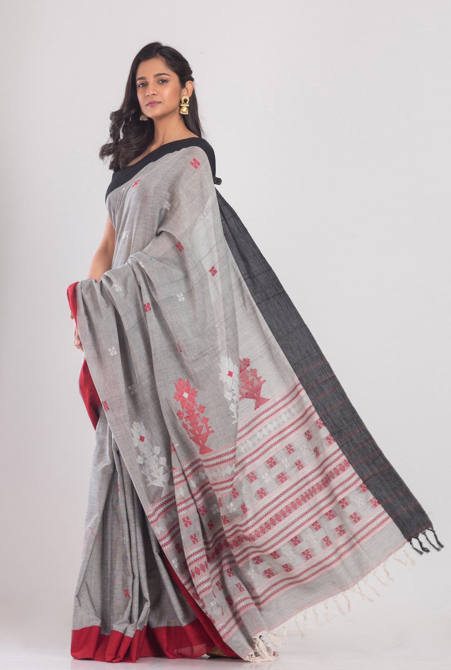 Grey Handloom Cotton Saree