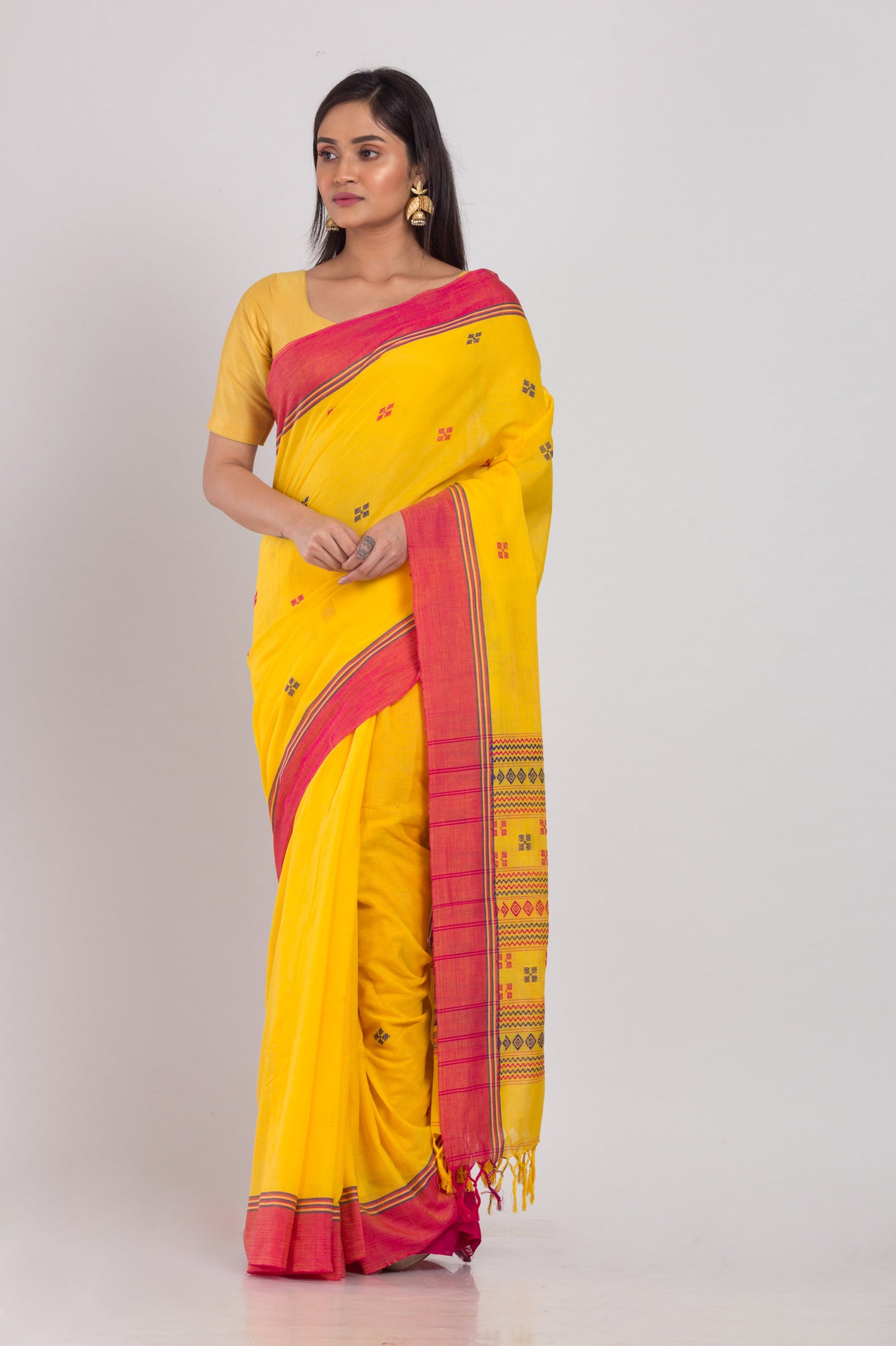 Cotton Yellow Handloom Saree