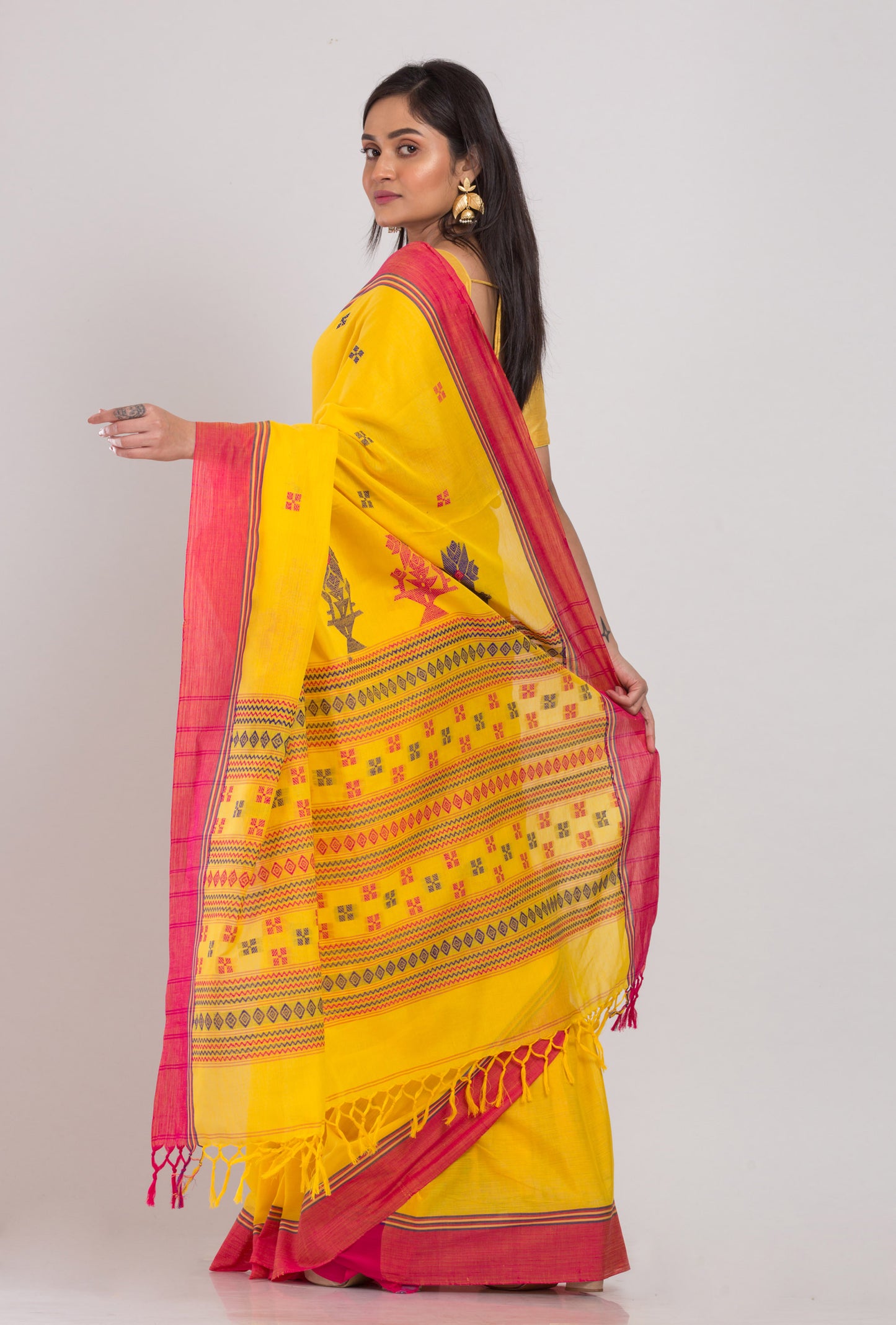 Cotton Yellow Handloom Saree