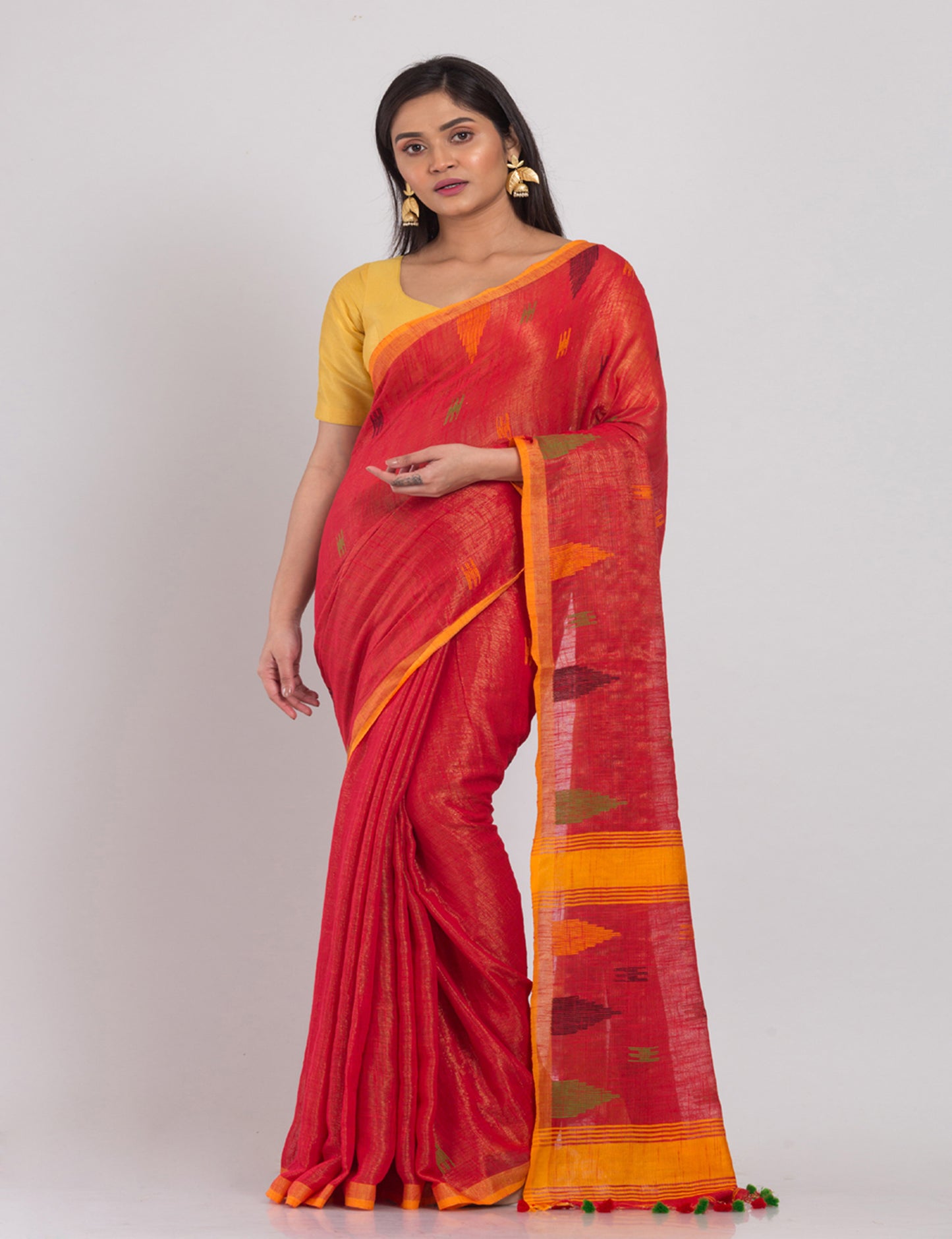 Fire Red Soft Cotton Silk Handloom Saree