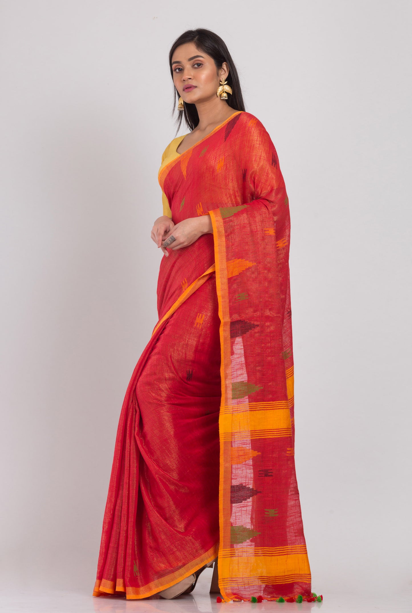 Fire Red Soft Cotton Silk Handloom Saree