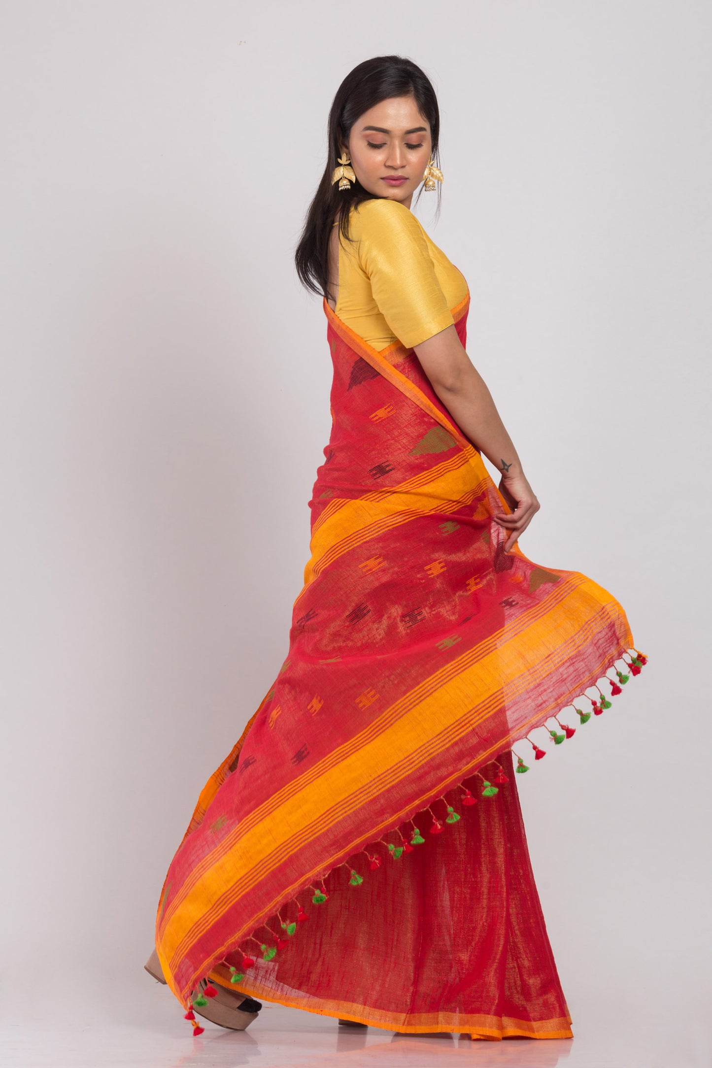 Fire Red Soft Cotton Silk Handloom Saree