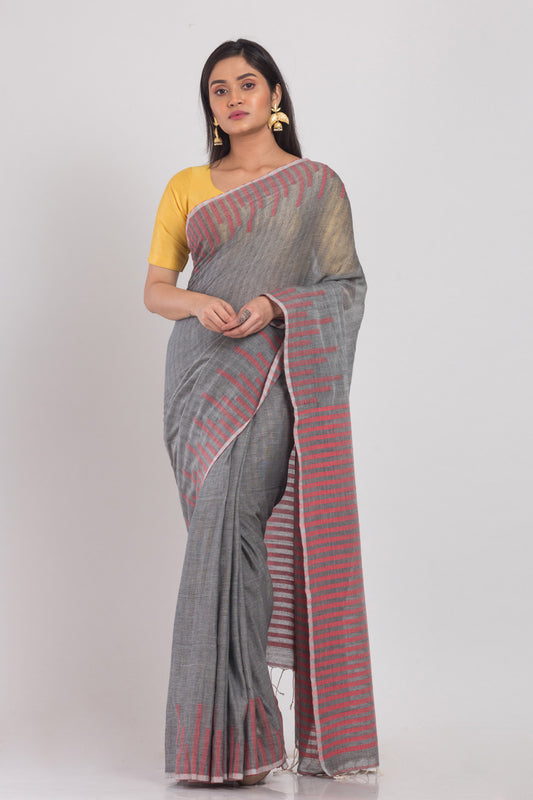 Grey Handloom Cotton Saree