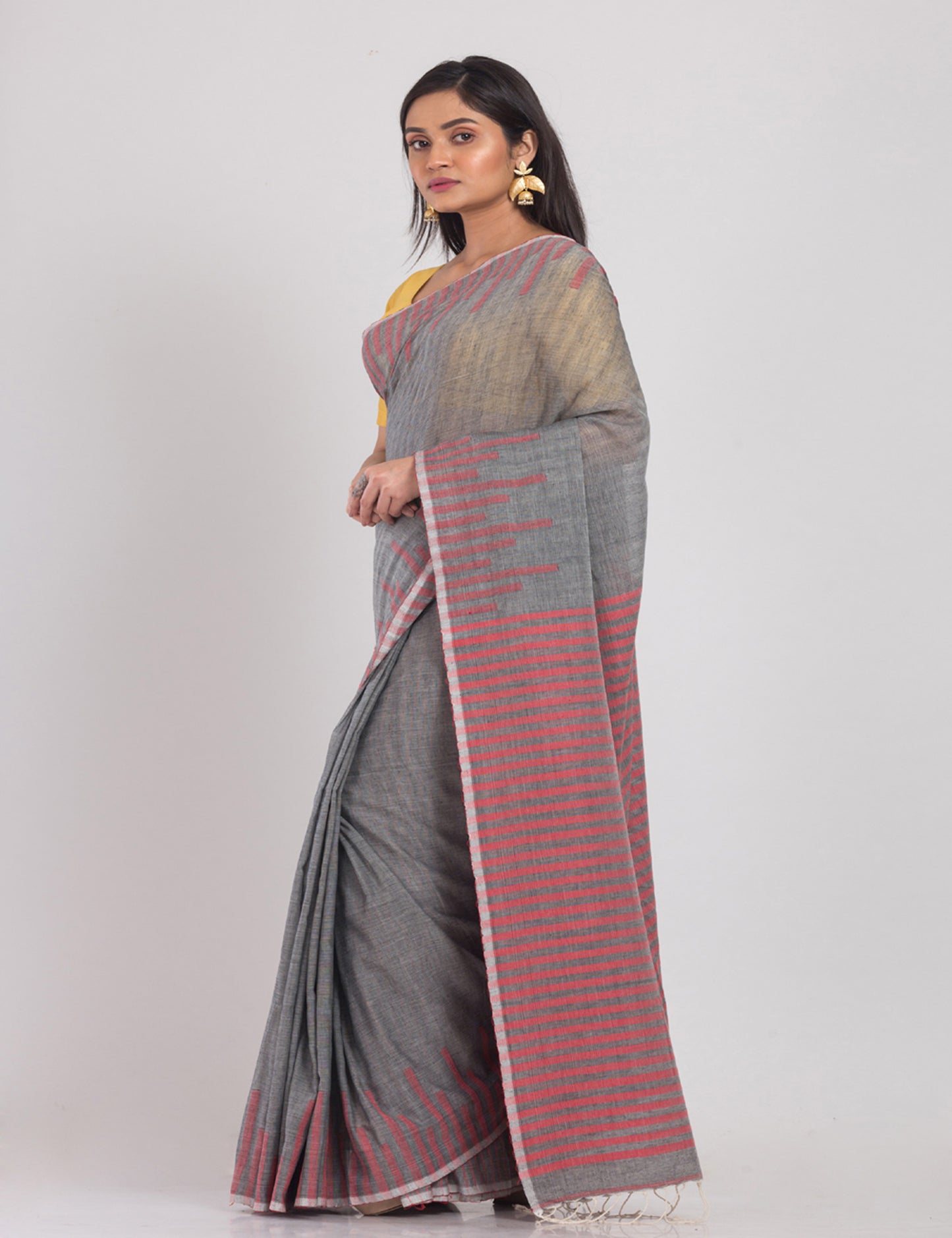 Grey Handloom Cotton Saree