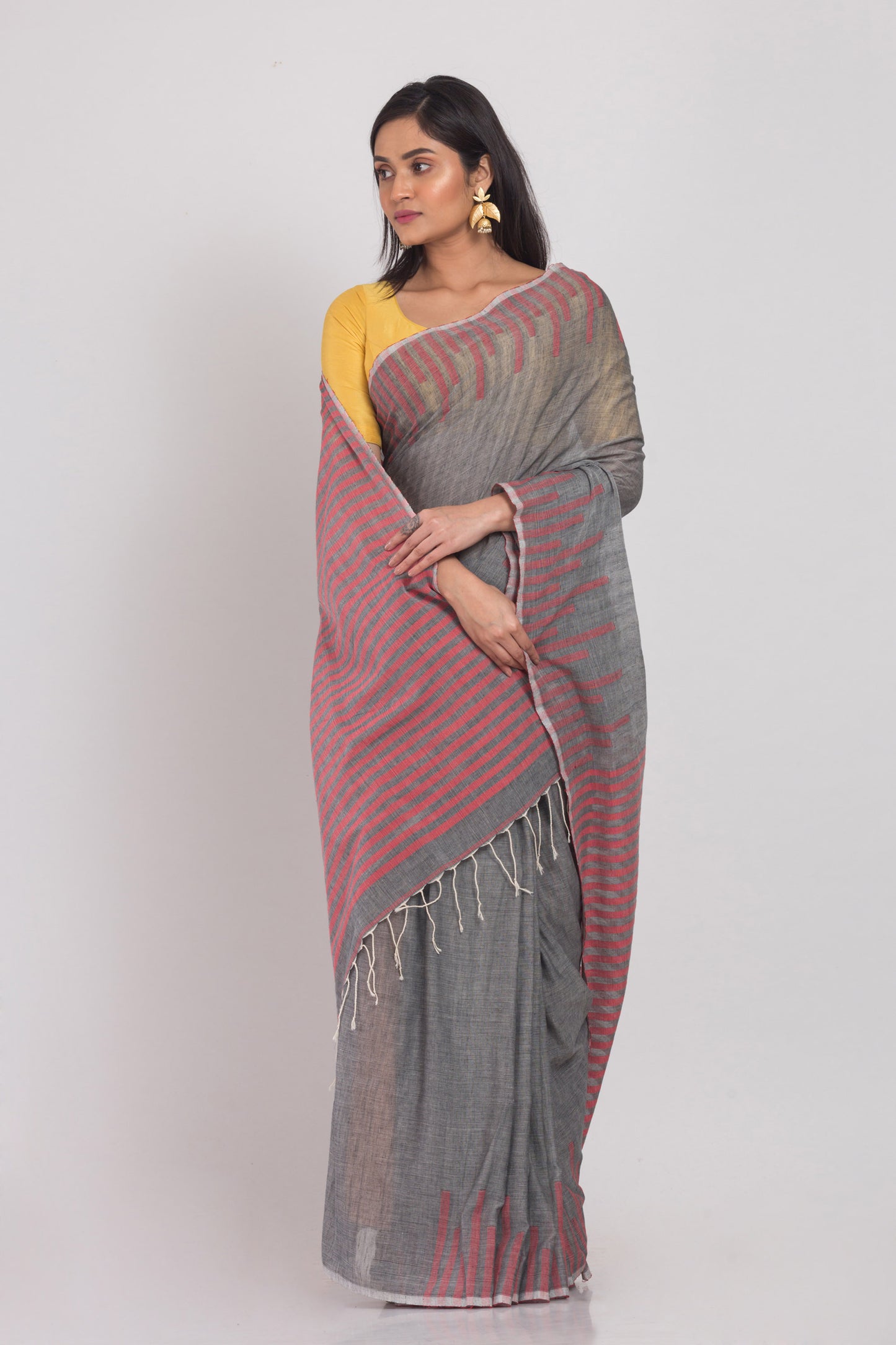 Grey Handloom Cotton Saree