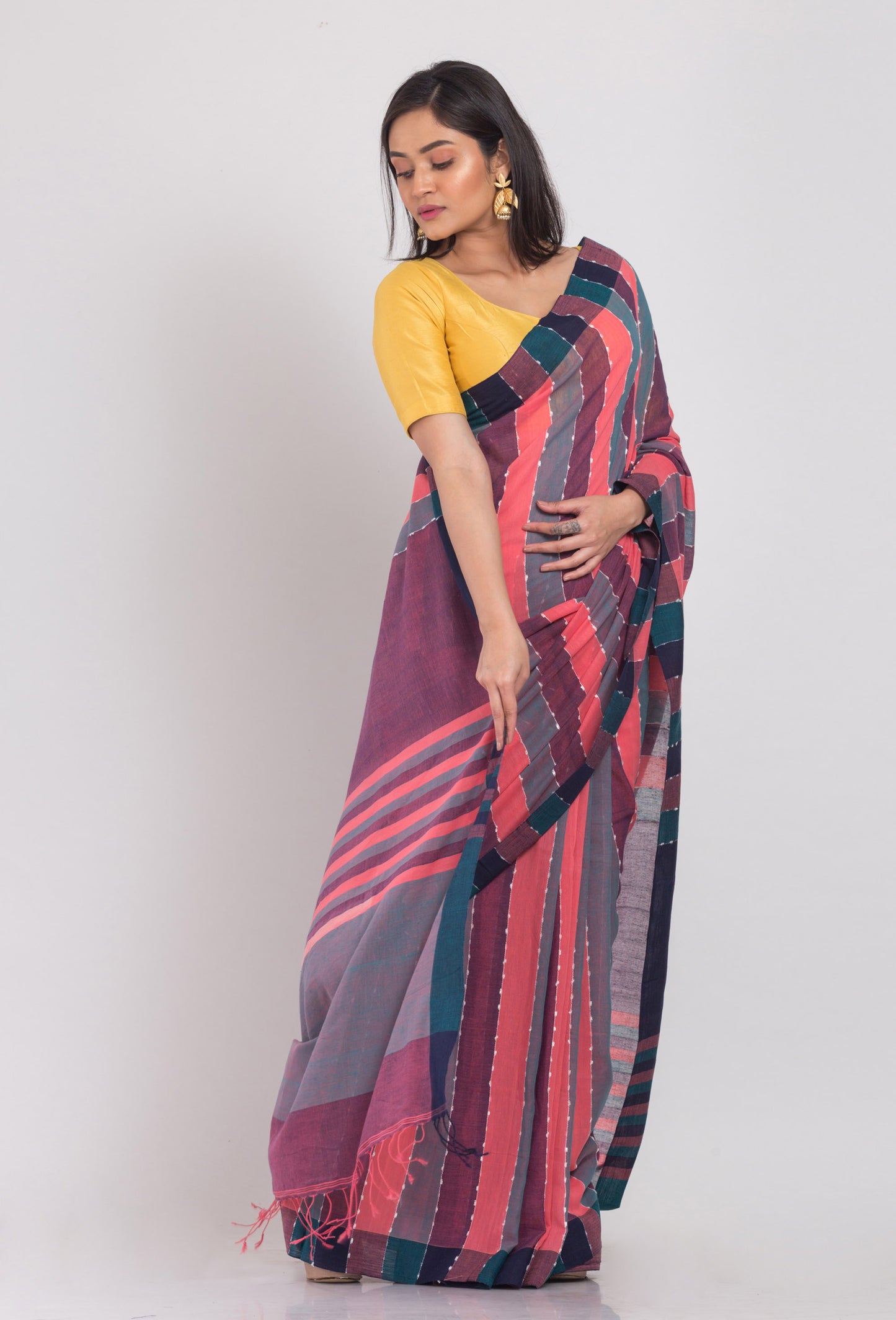 Multicolor Cotton handloom saree