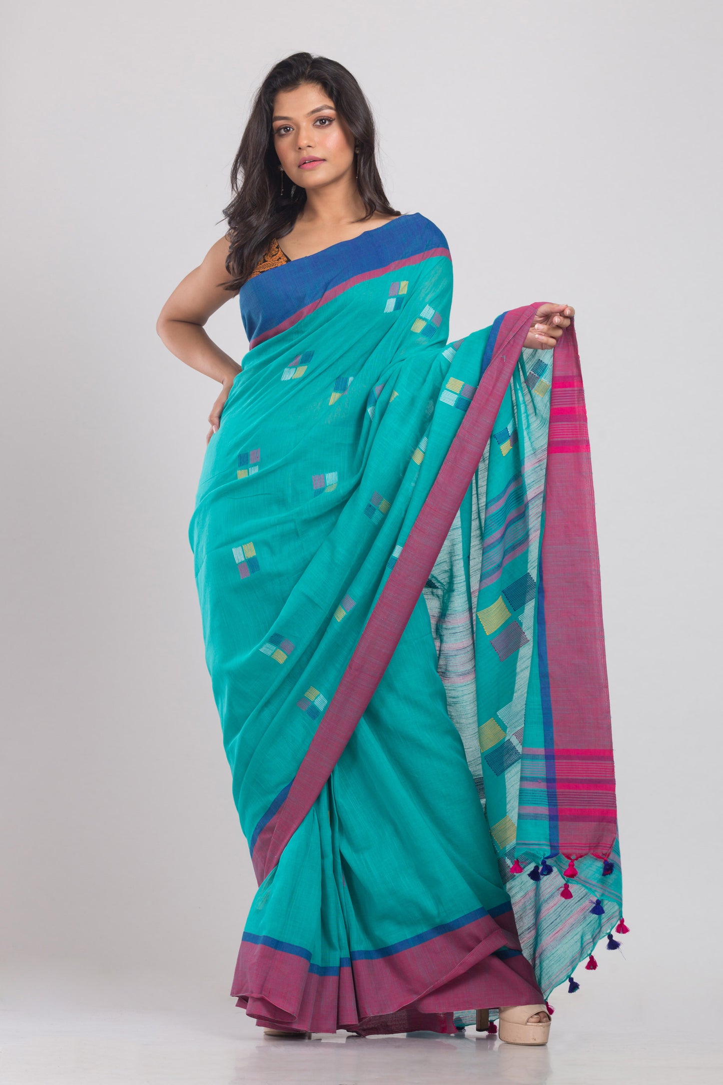 Blue Jamdani Cotton Saree